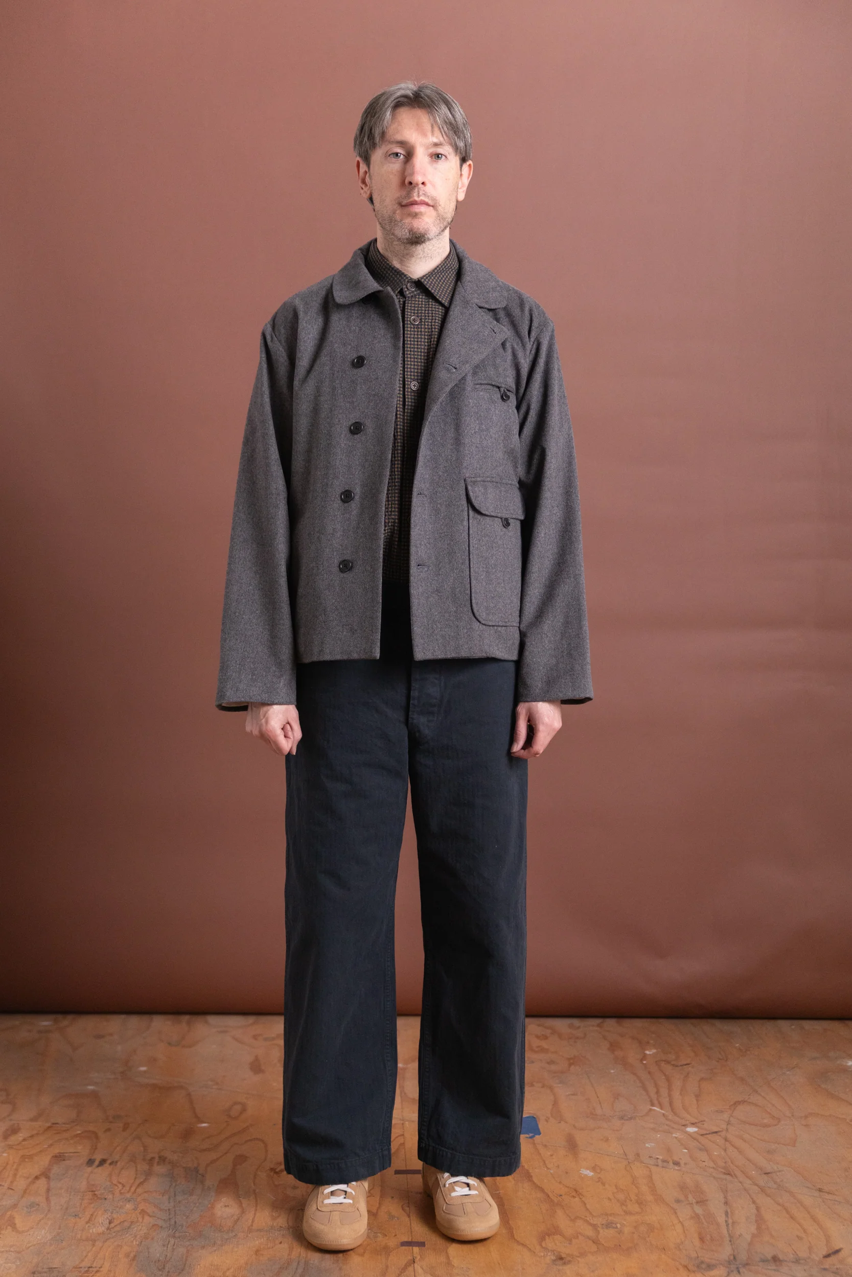 AIRPORT JACKET IN GREY HERRINGBONE WOOL CASHMERE - Image 2