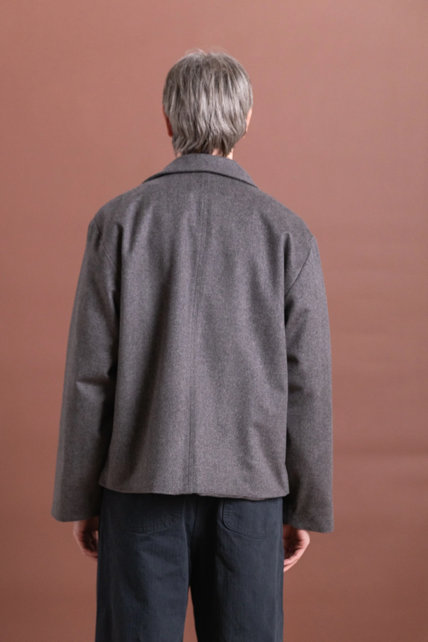 AIRPORT JACKET IN GREY HERRINGBONE WOOL CASHMERE - Image 5