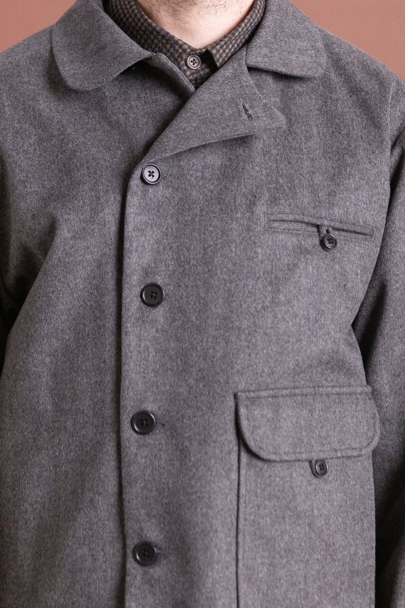 AIRPORT JACKET IN GREY HERRINGBONE WOOL CASHMERE - Image 6