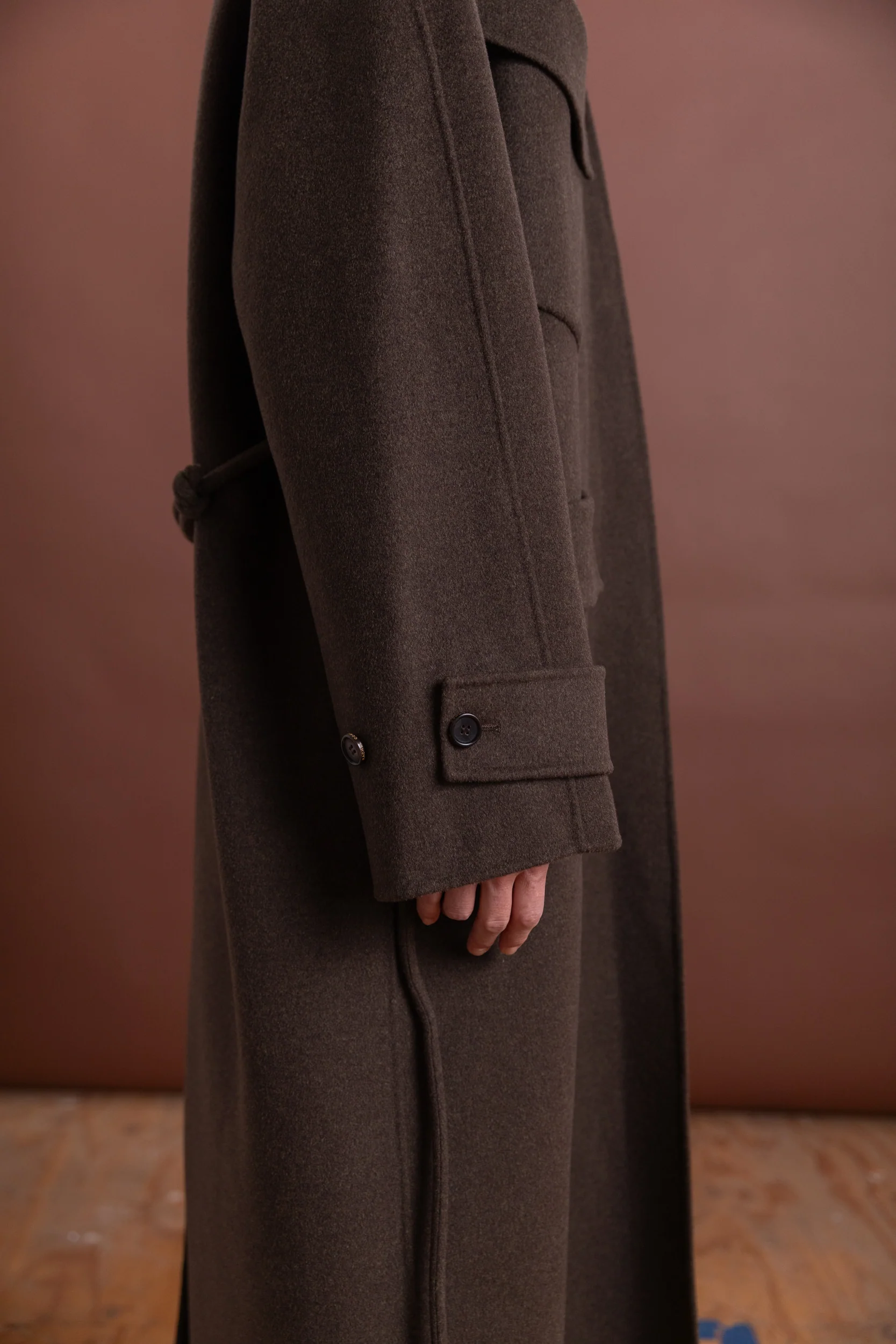 ALVES TRENCH IN BROWN MELANGE DOUBLEFACE TWILL WOOL - Image 8