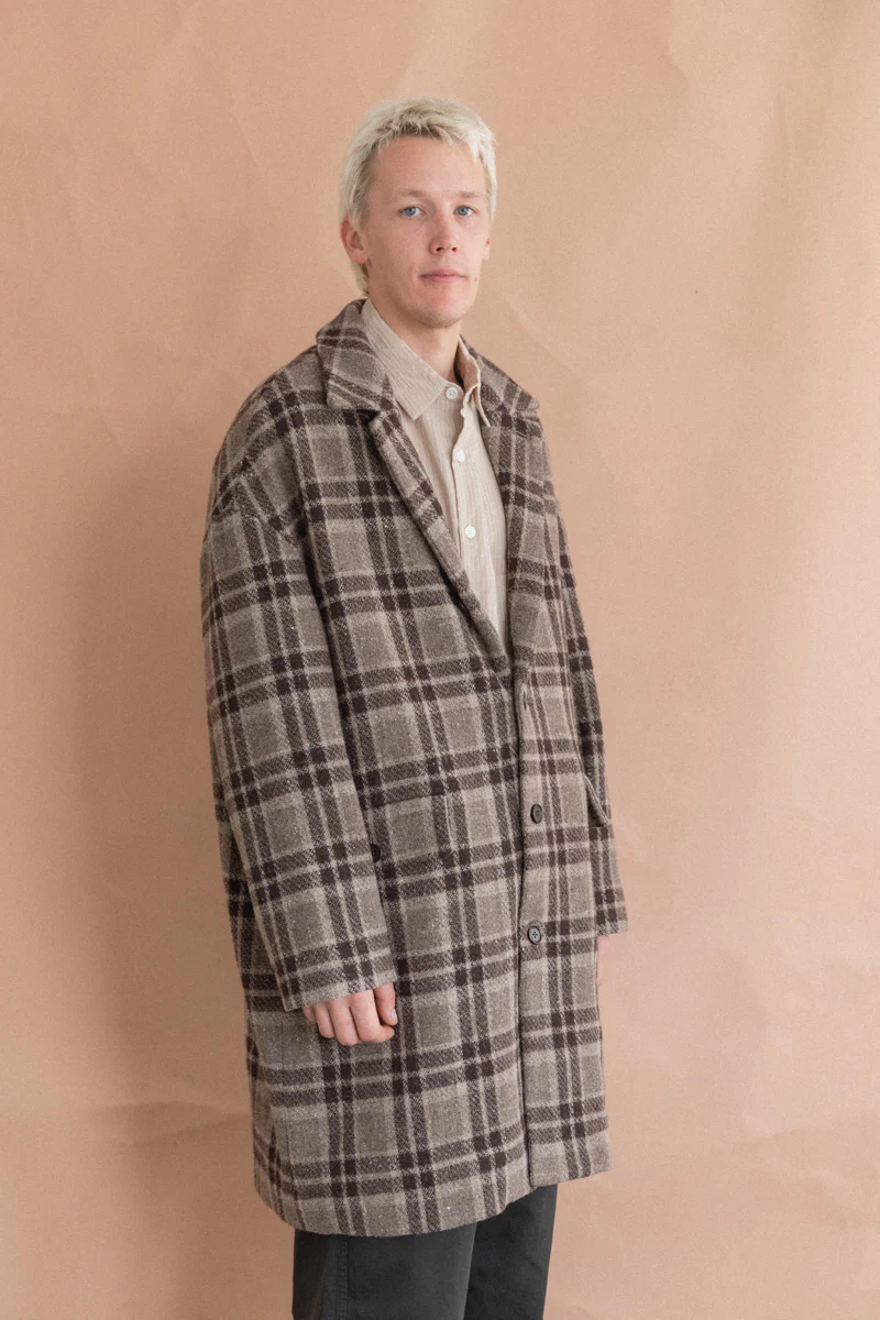 BIG COAT IN BEIGE/BROWN YARN DYED WOOL CHECK - Image 3