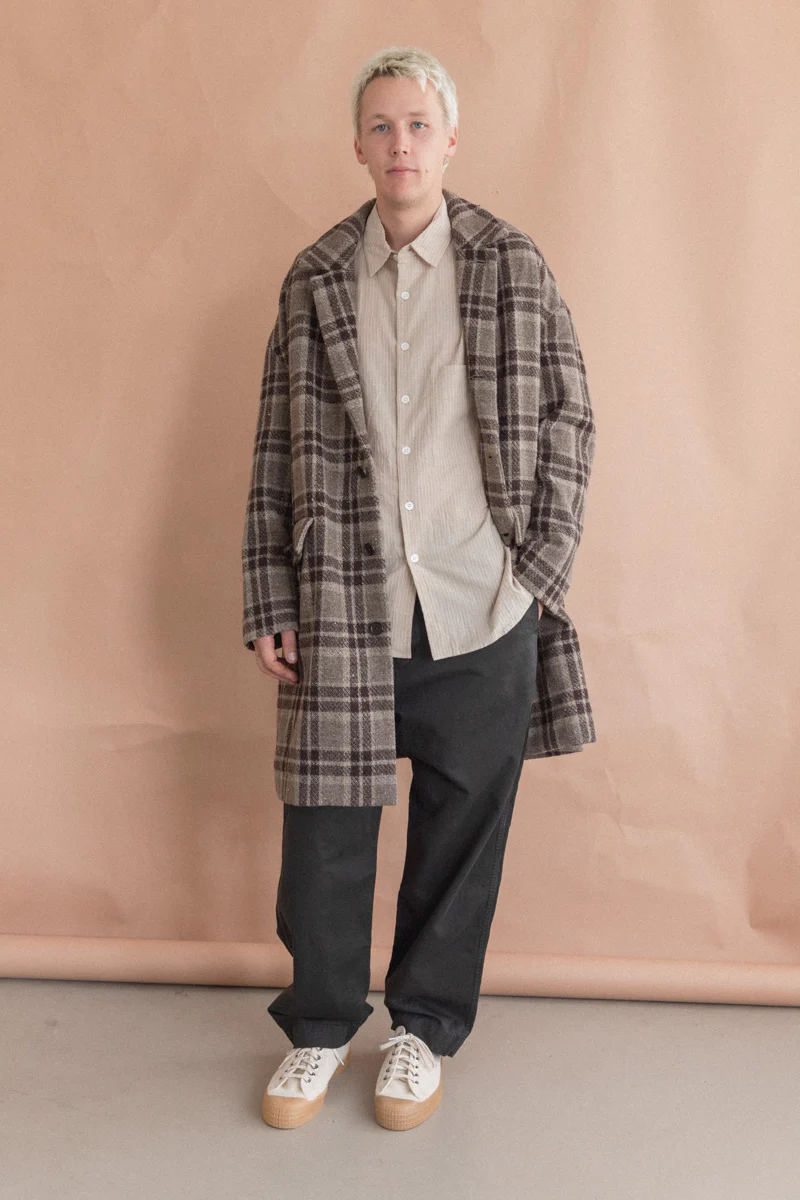 BIG COAT IN BEIGE/BROWN YARN DYED WOOL CHECK - Image 4
