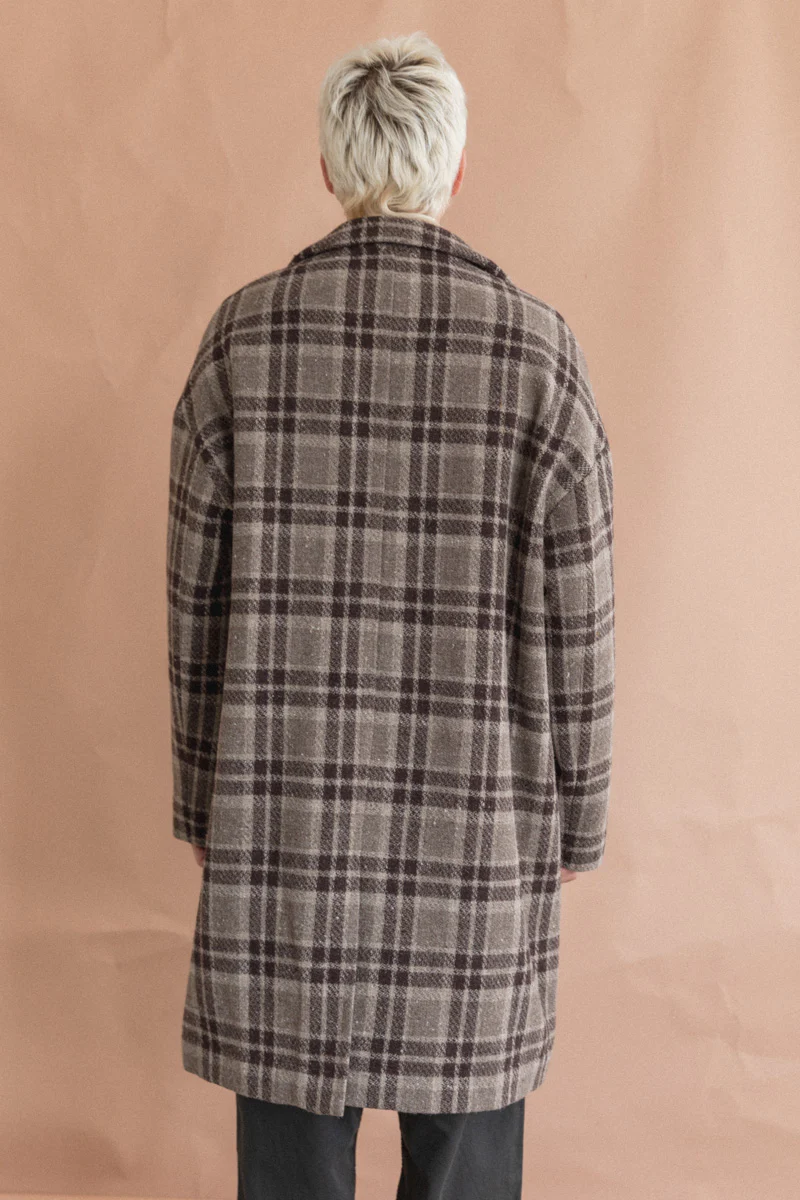BIG COAT IN BEIGE/BROWN YARN DYED WOOL CHECK - Image 5