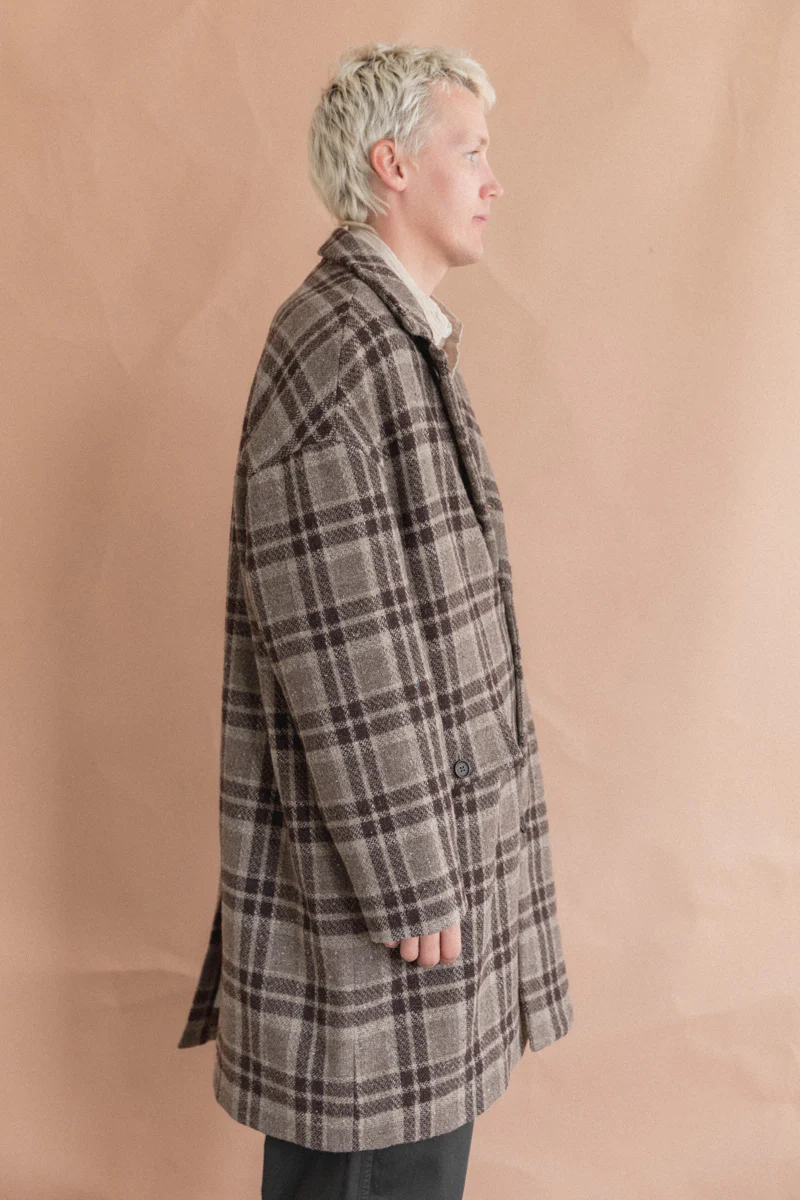 BIG COAT IN BEIGE/BROWN YARN DYED WOOL CHECK - Image 6