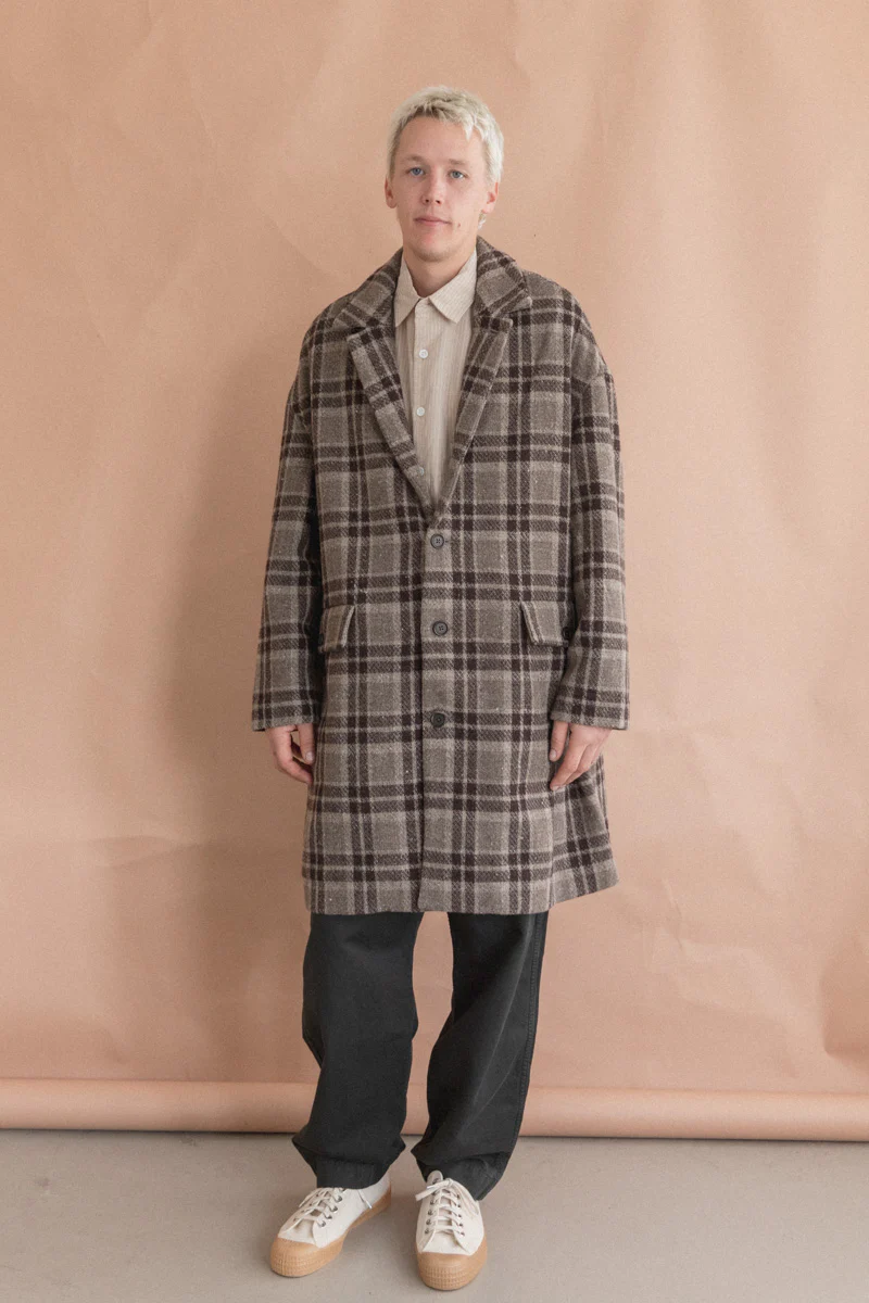 BIG COAT IN BEIGE/BROWN YARN DYED WOOL CHECK - Image 7