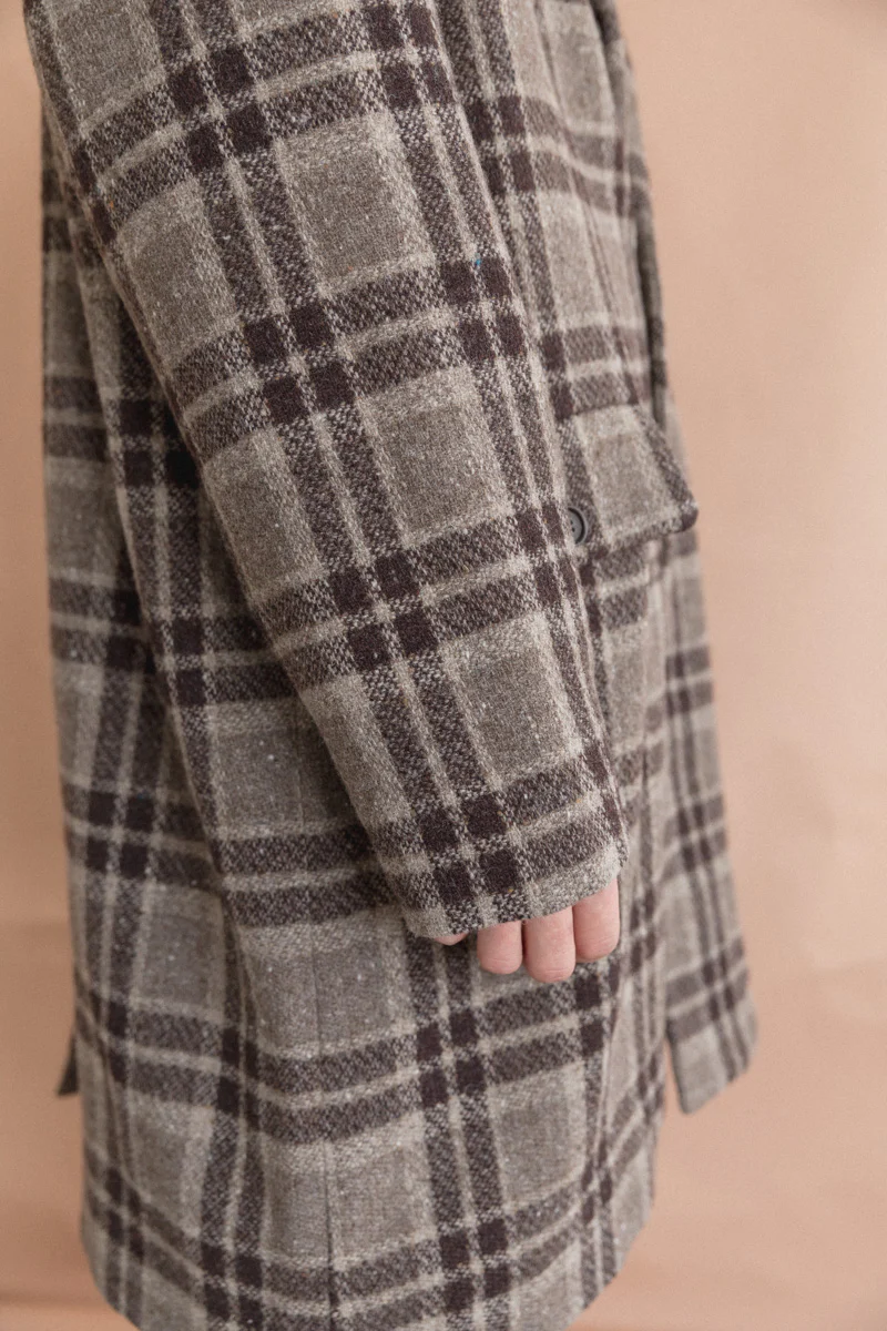 BIG COAT IN BEIGE/BROWN YARN DYED WOOL CHECK - Image 8