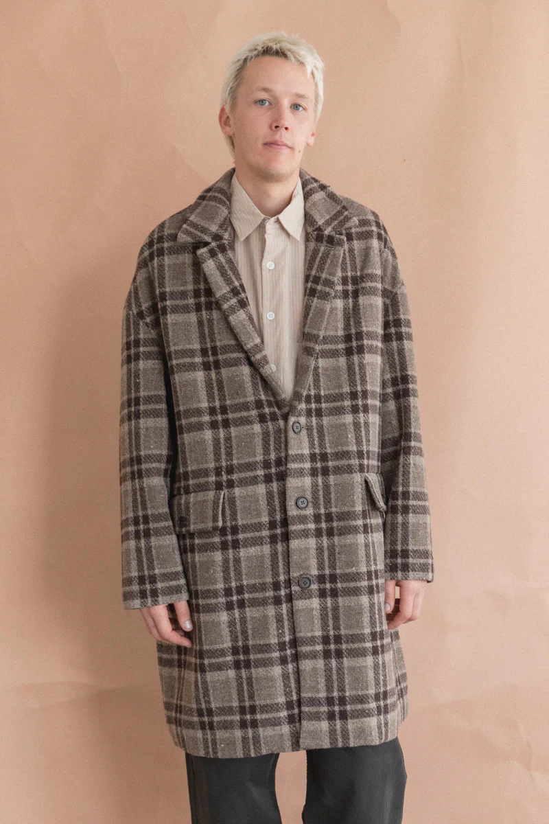 BIG COAT IN BEIGE/BROWN YARN DYED WOOL CHECK - Image 9