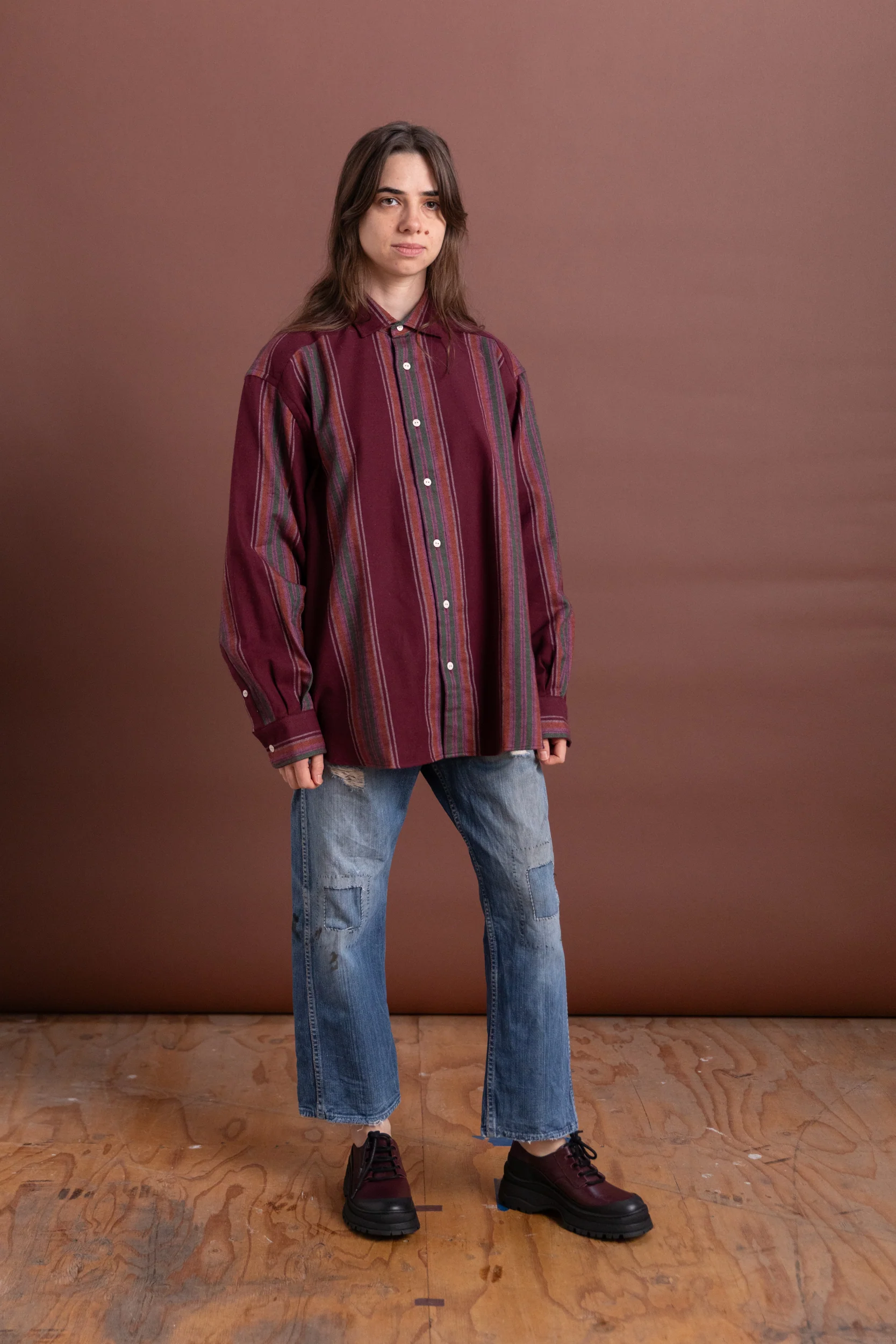CLAUDE SHIRT IN FLANNEL MAROON STRIPE - Image 3