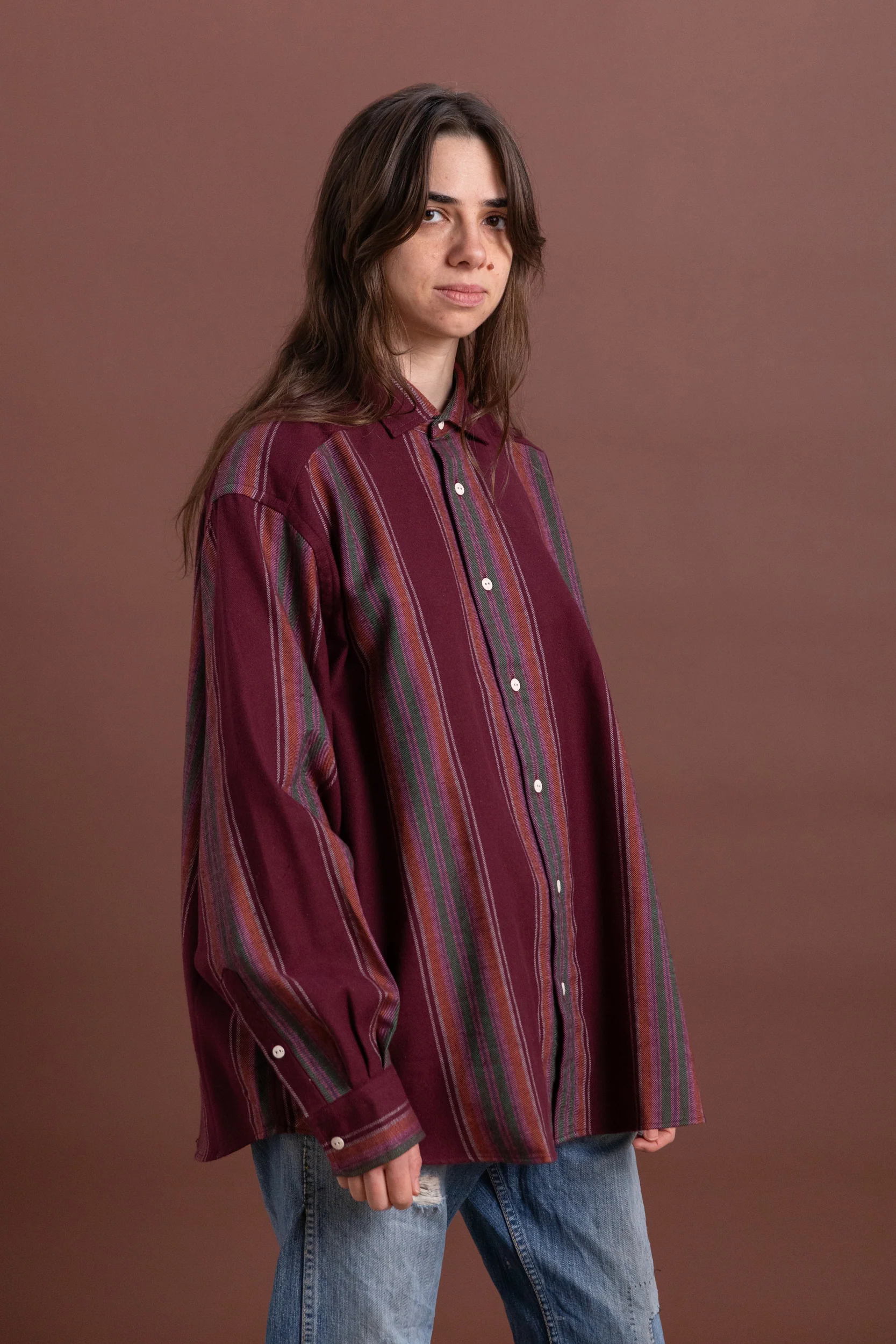CLAUDE SHIRT IN FLANNEL MAROON STRIPE - Image 5