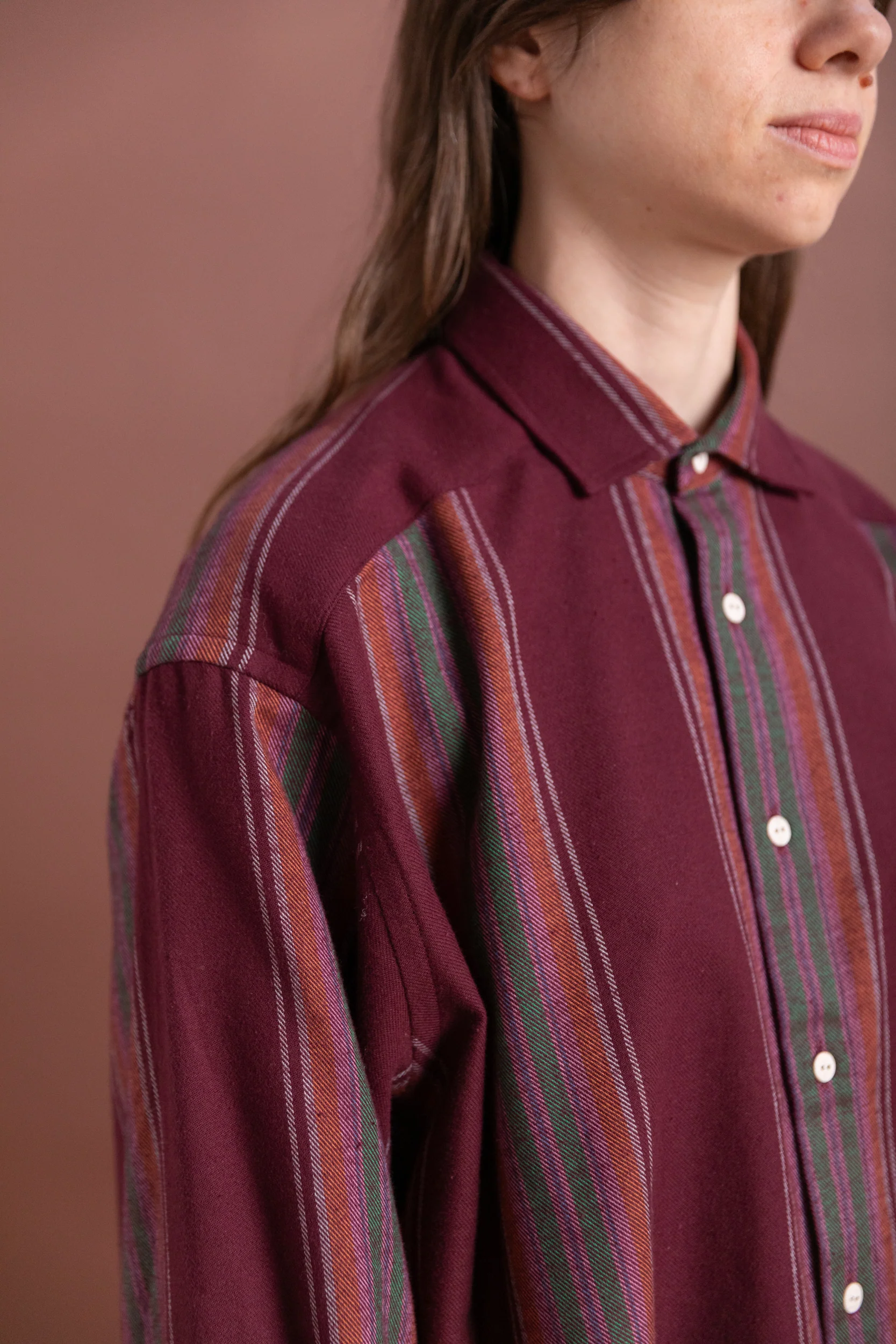 CLAUDE SHIRT IN FLANNEL MAROON STRIPE - Image 7