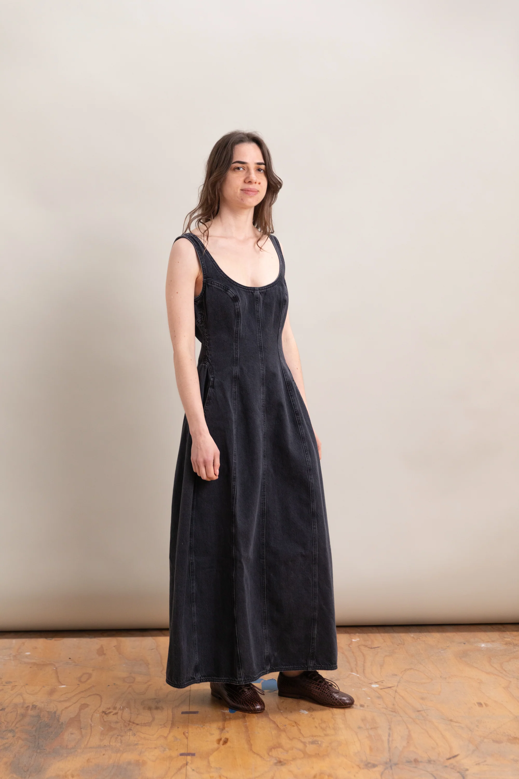 COCOON BUSTIER DRESS IN HURRICANE DENIM - Image 4
