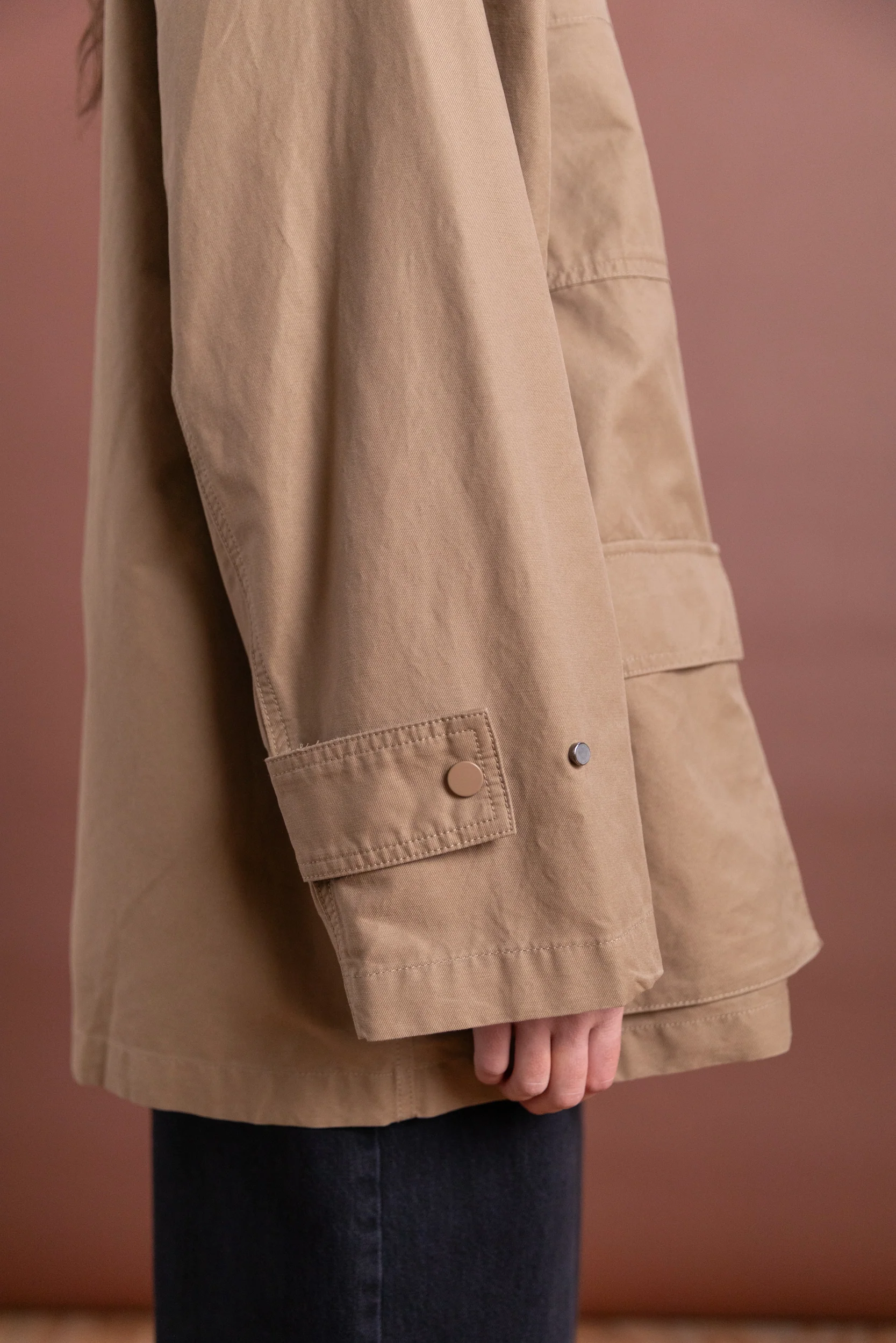 CONTRAST COLLAR WORK JACKET IN DARK BEIGE - Image 7
