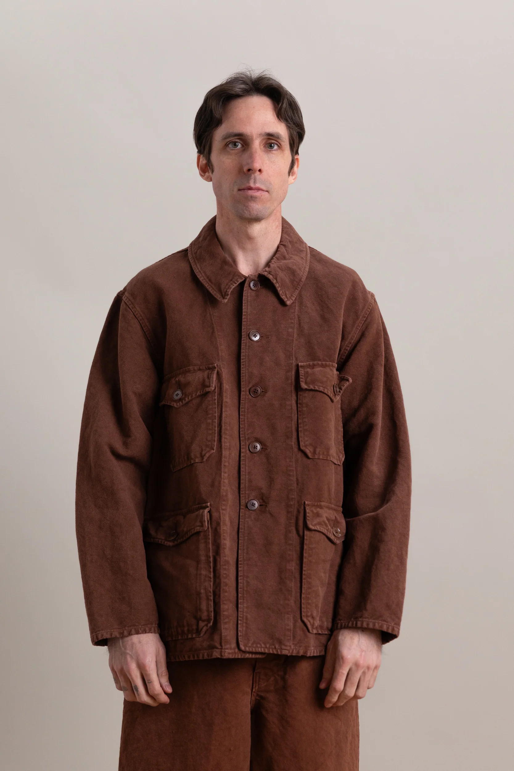 HUNT JACKET IN BROWN HEAVY COTTON HEMP OXFORD