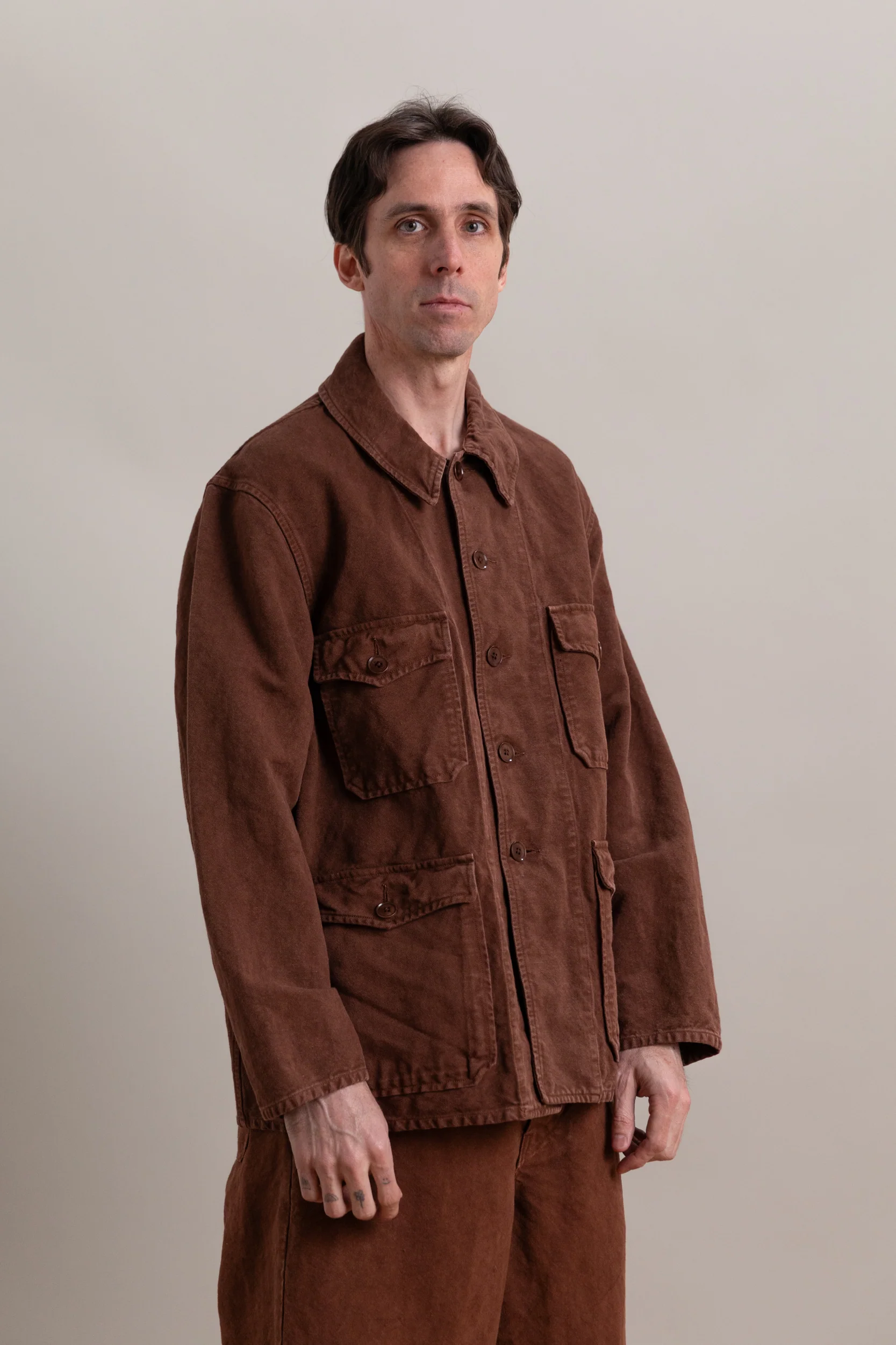 HUNT JACKET IN BROWN HEAVY COTTON HEMP OXFORD - Image 4