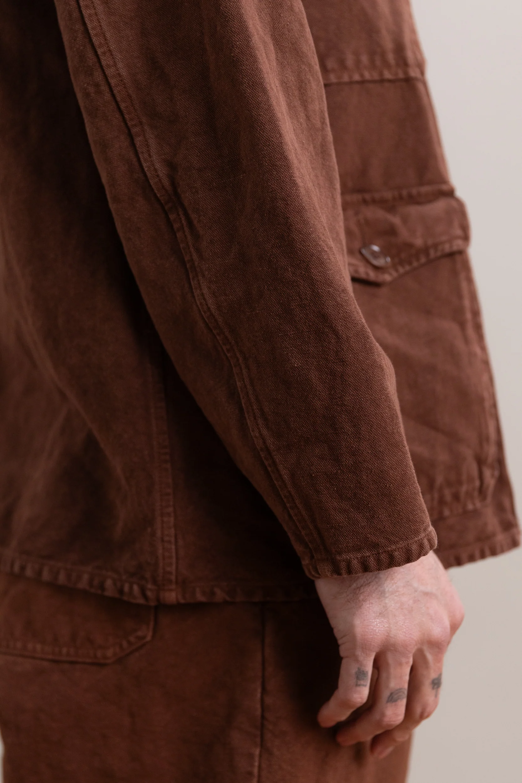 HUNT JACKET IN BROWN HEAVY COTTON HEMP OXFORD - Image 5