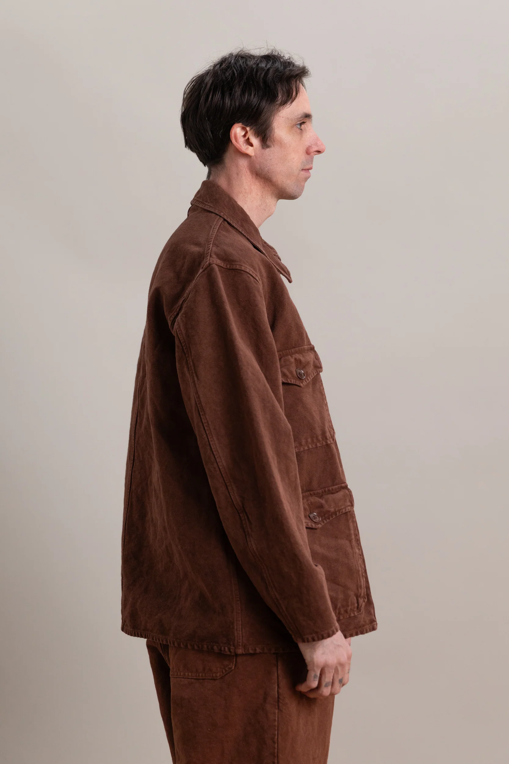 HUNT JACKET IN BROWN HEAVY COTTON HEMP OXFORD - Image 6
