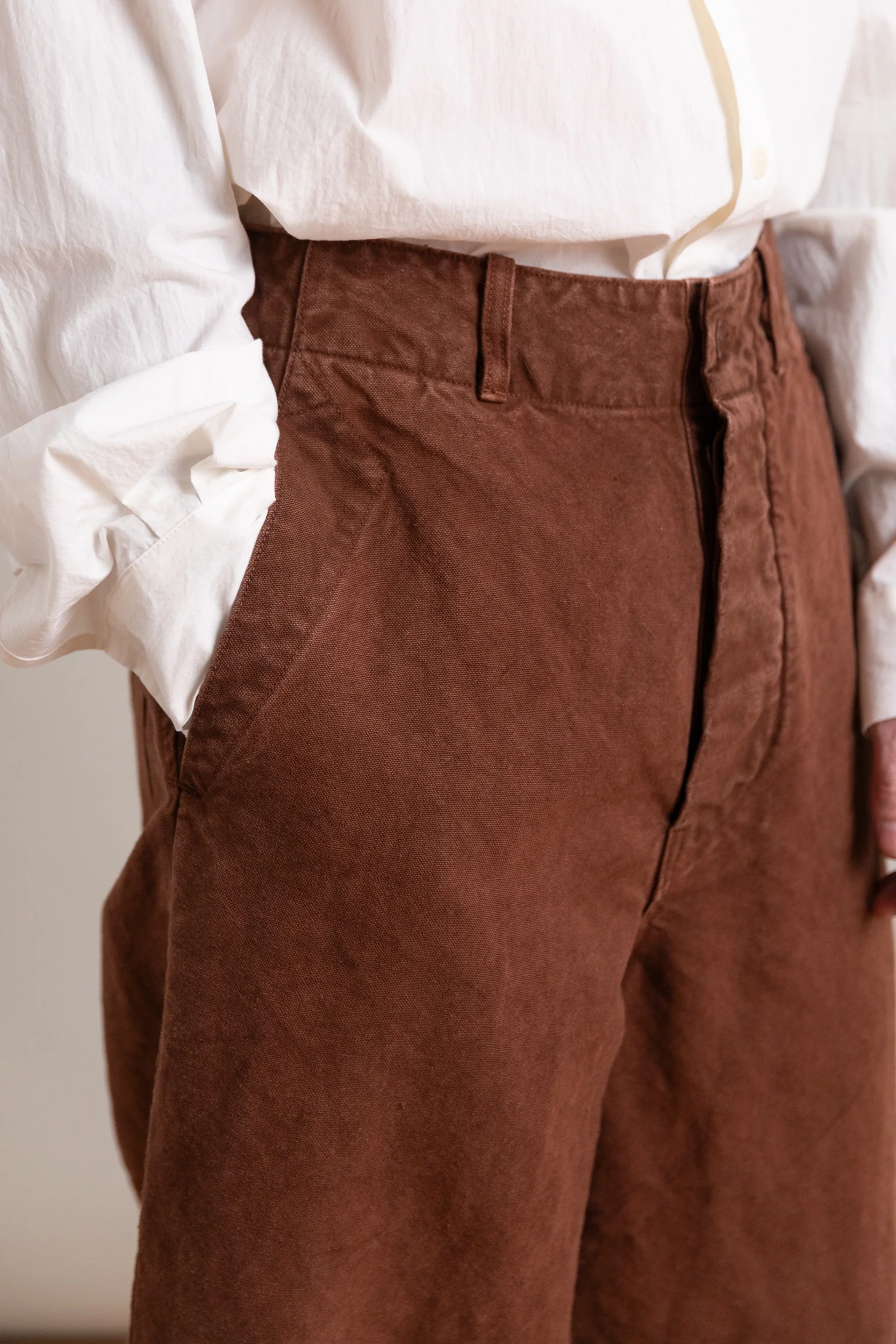 WIDE PANTS IN BROWN HEAVY COTTON HEMP OXFORD - Image 2