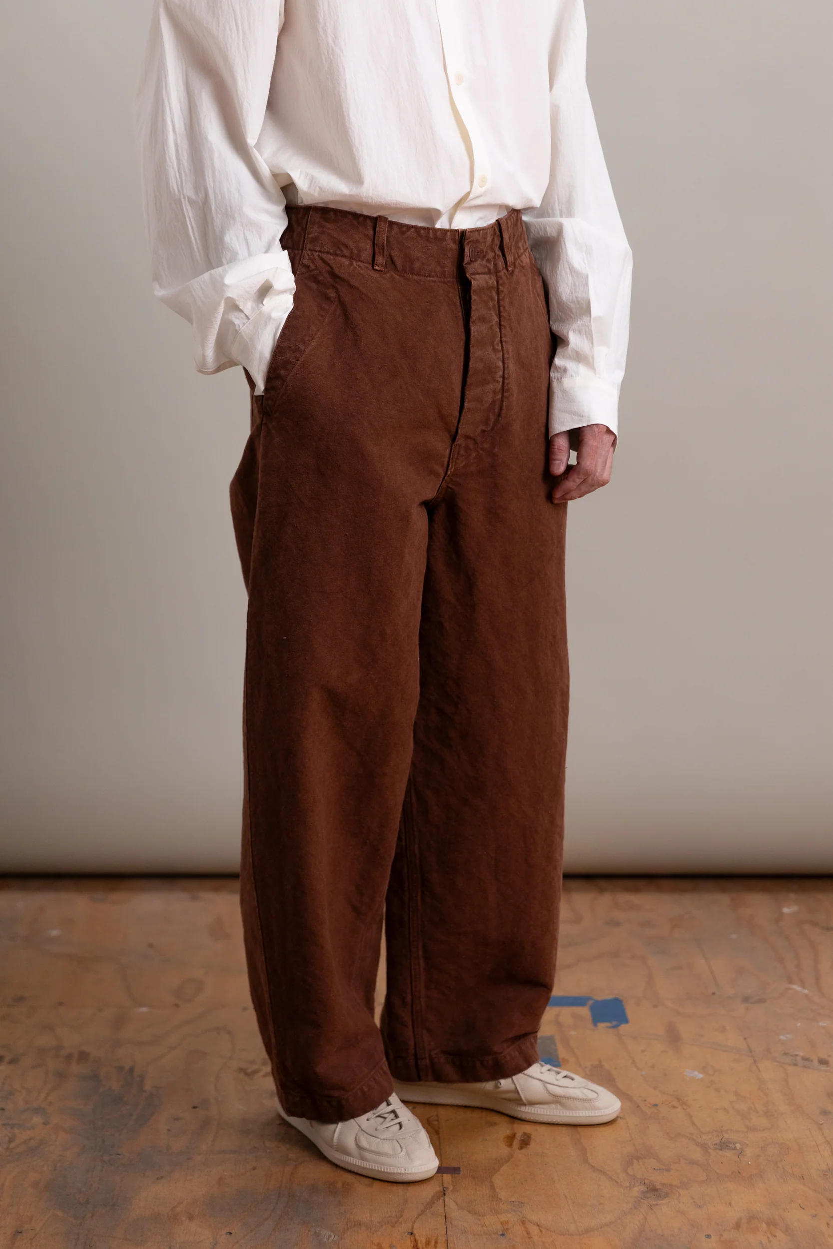 WIDE PANTS IN BROWN HEAVY COTTON HEMP OXFORD - Image 3