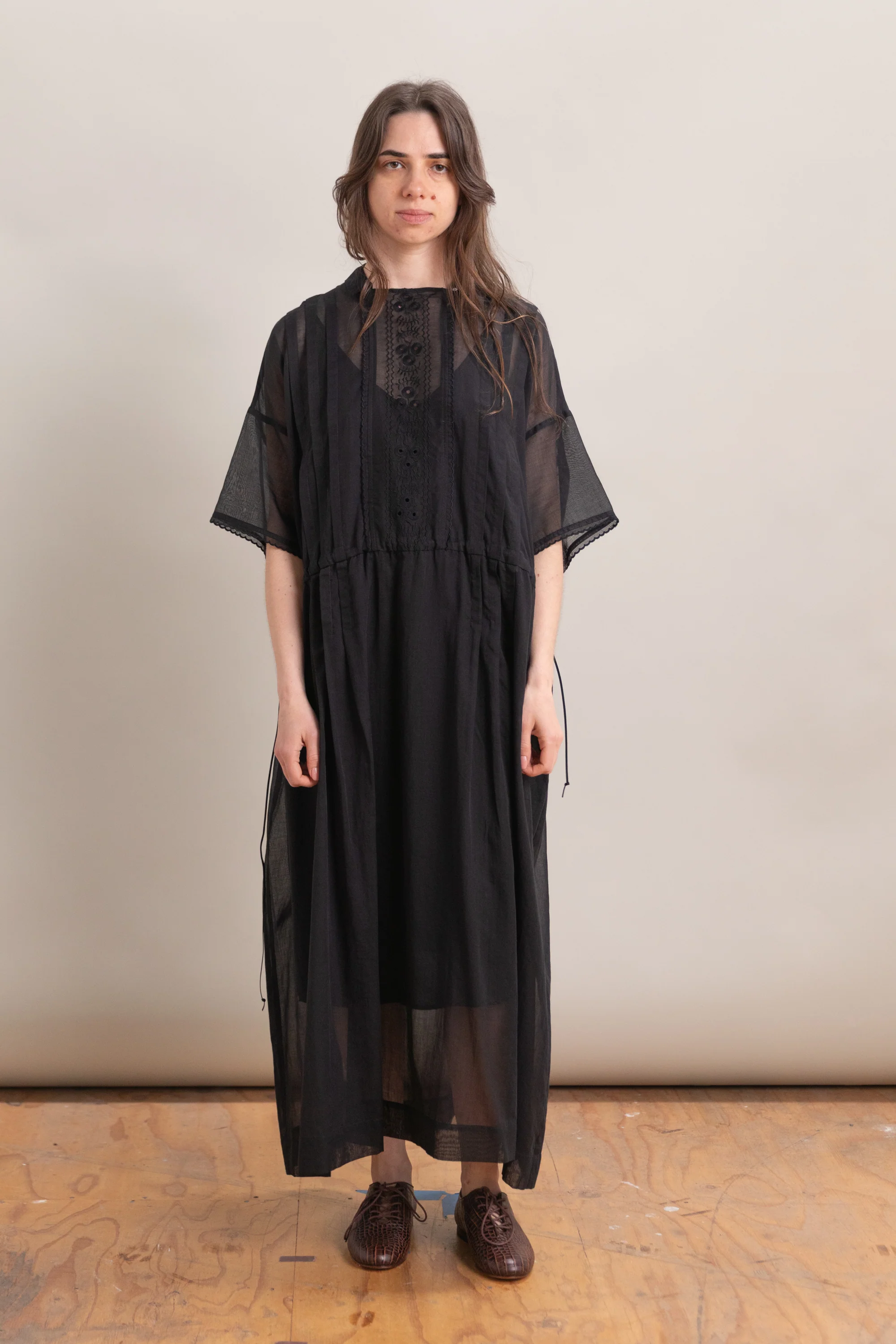 COTTON LAWN DRESS WITH EMBROIDERY IN BLACK - Image 3