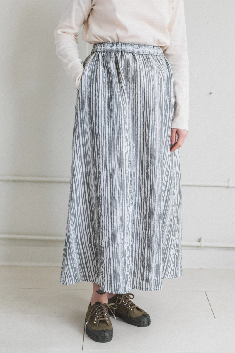 DAILY SKIRT IN GREEN AND WHITE STRIPE - Image 3