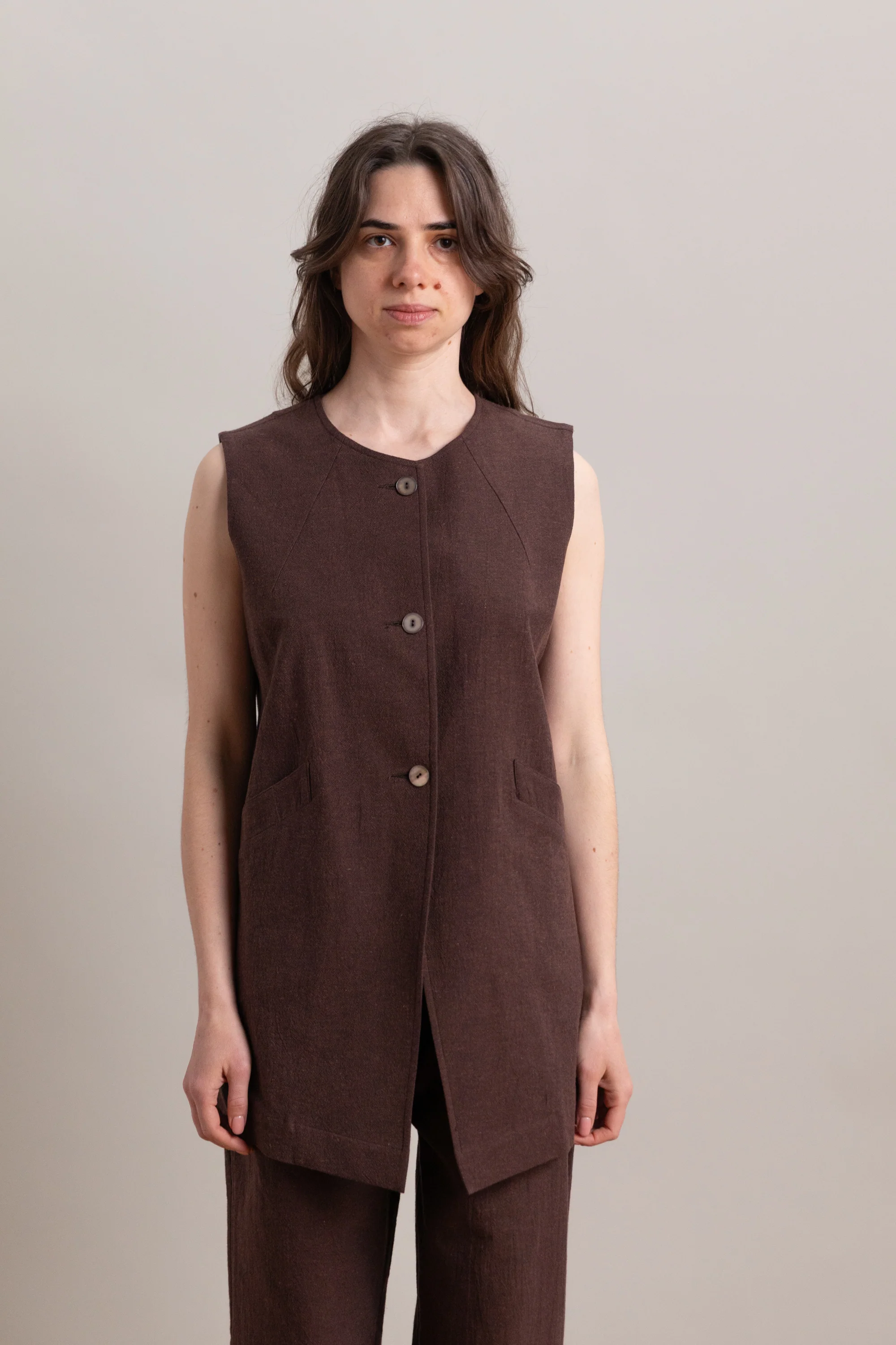DAPHNE VEST IN FOG PURPLE HIGH TWISTED COTTON POPLIN