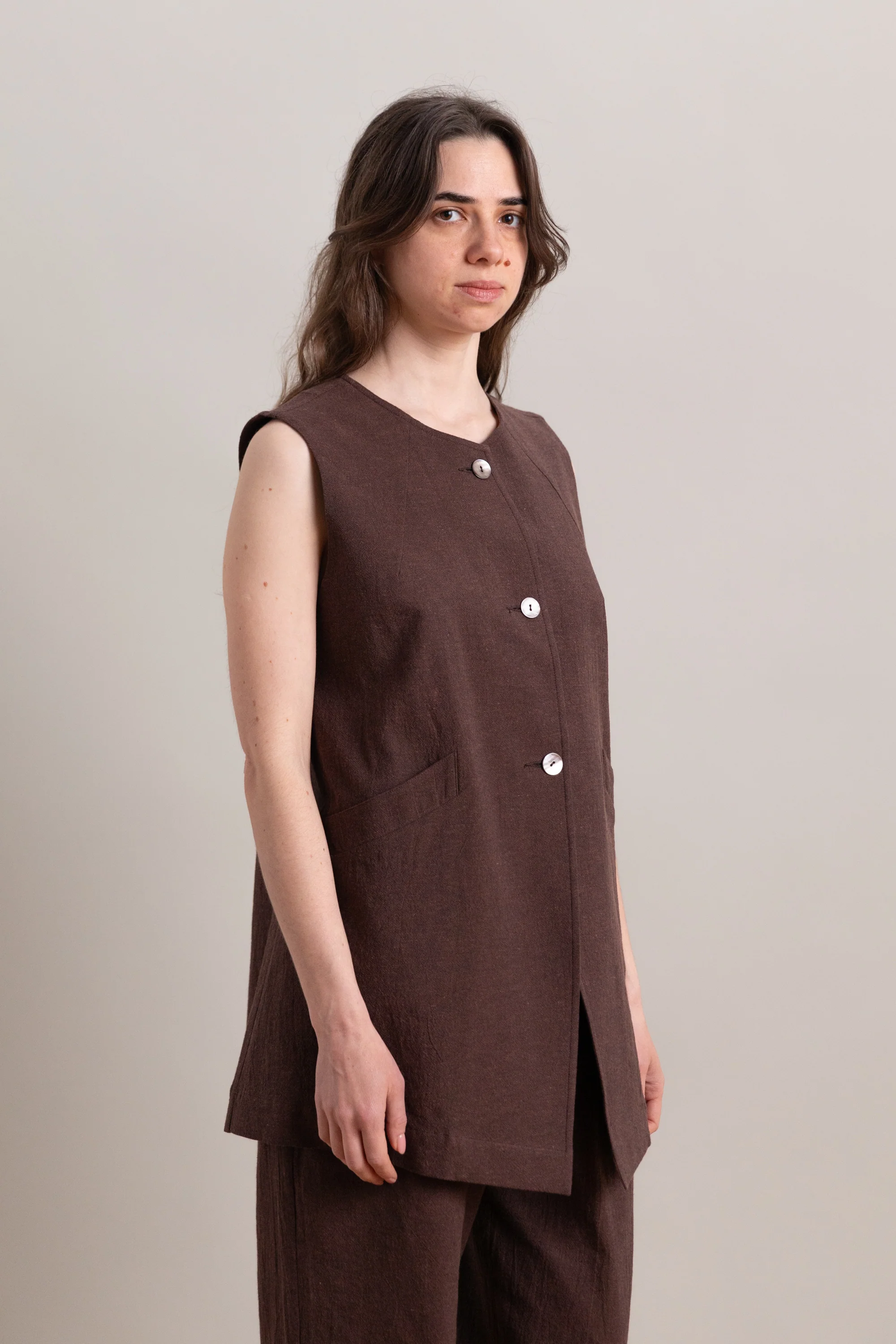 DAPHNE VEST IN FOG PURPLE HIGH TWISTED COTTON POPLIN - Image 7