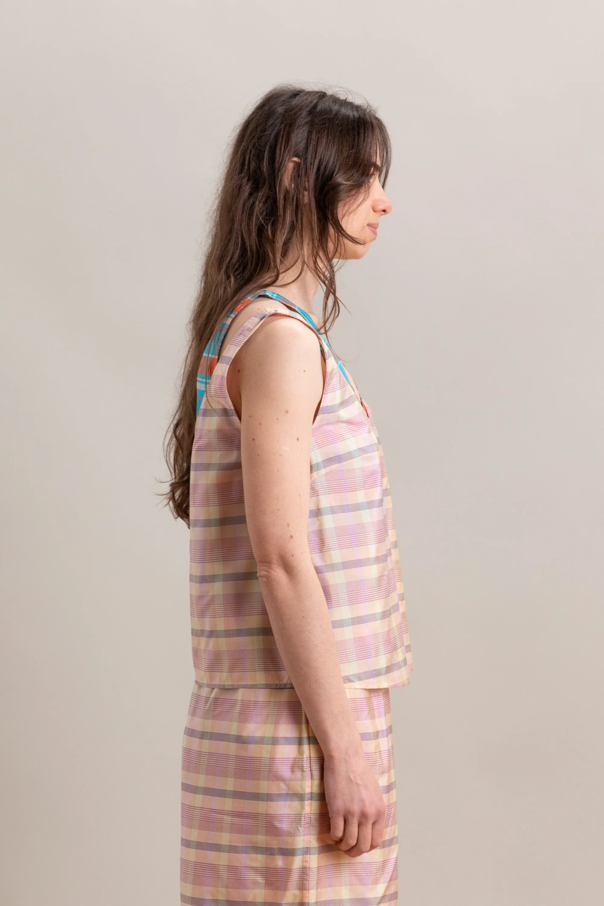DUO TANK IN MIXED PLAIDS SILK TAFFETA - Image 4