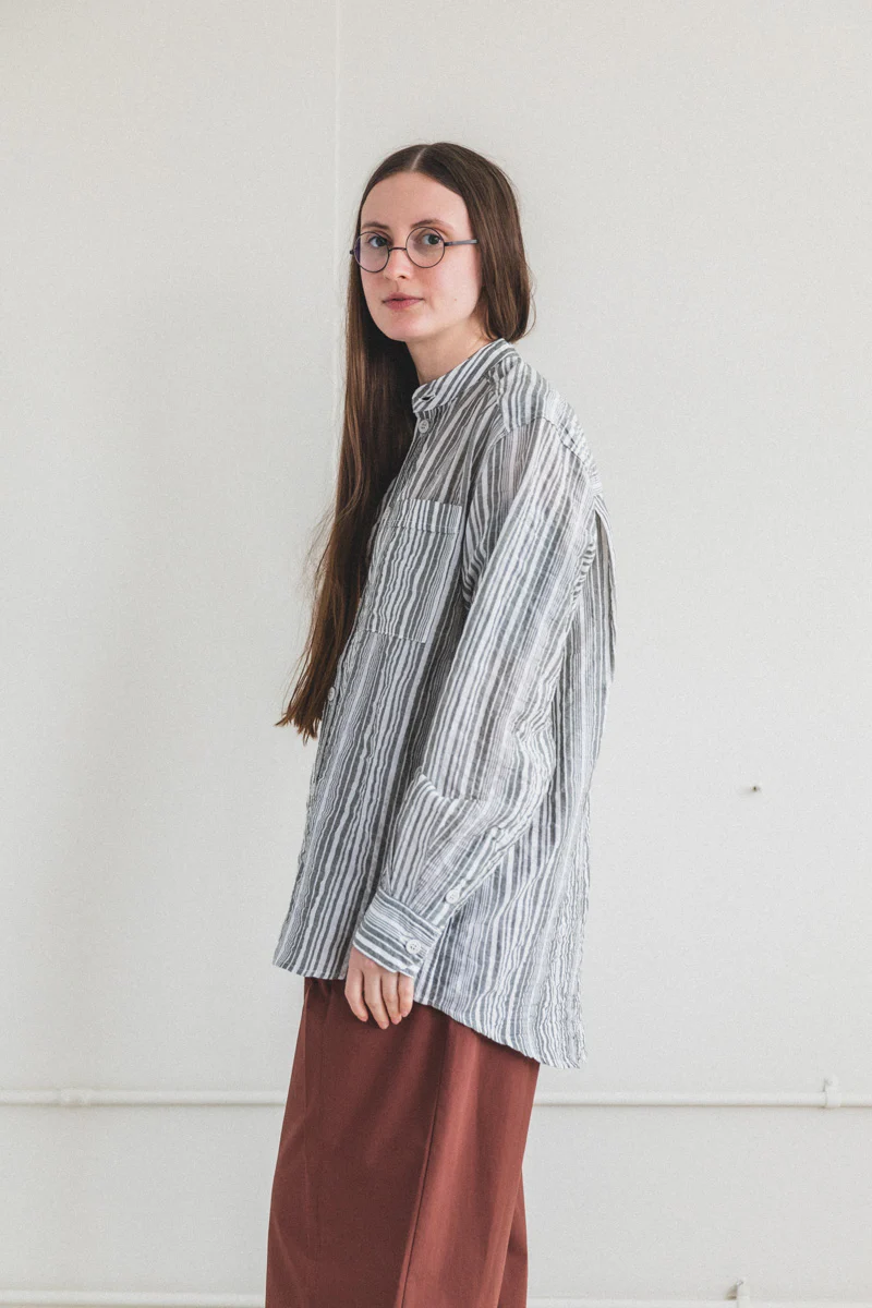 EDO SHIRT IN GREEN AND WHITE STRIPE - Image 3