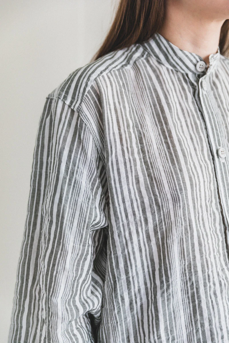 EDO SHIRT IN GREEN AND WHITE STRIPE - Image 5
