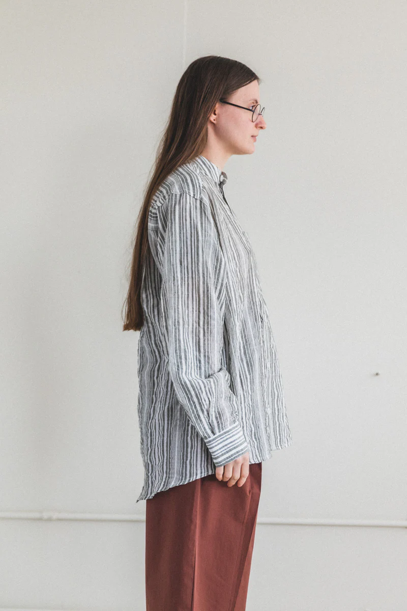 EDO SHIRT IN GREEN AND WHITE STRIPE - Image 7