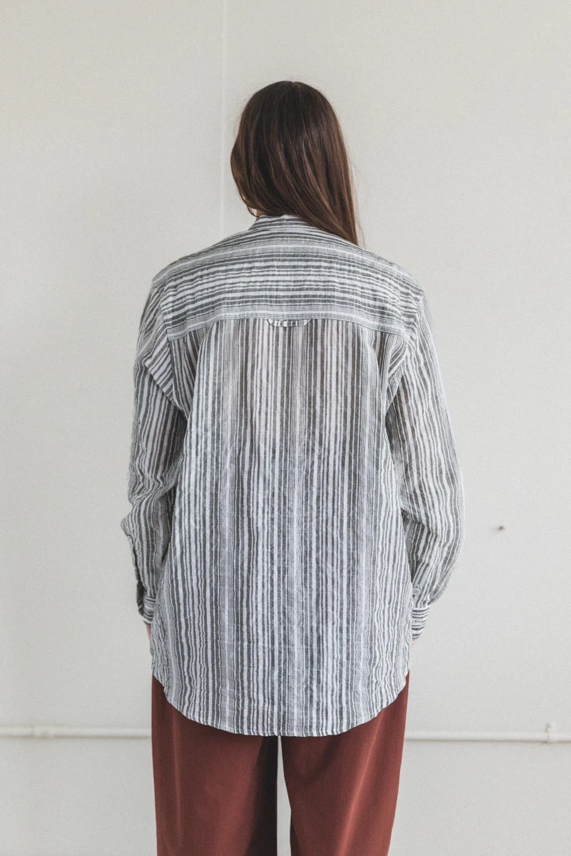 EDO SHIRT IN GREEN AND WHITE STRIPE - Image 8