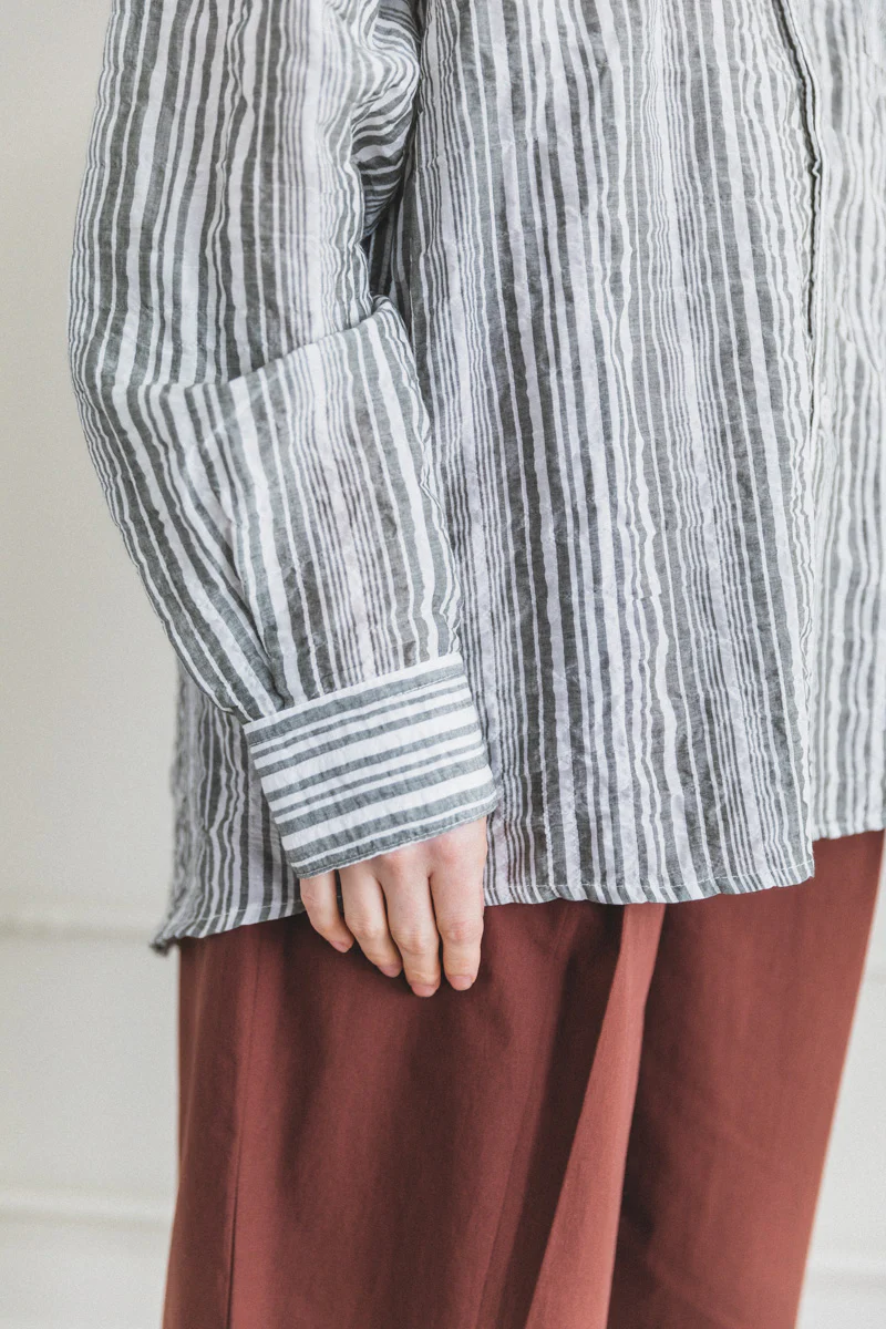 EDO SHIRT IN GREEN AND WHITE STRIPE - Image 9