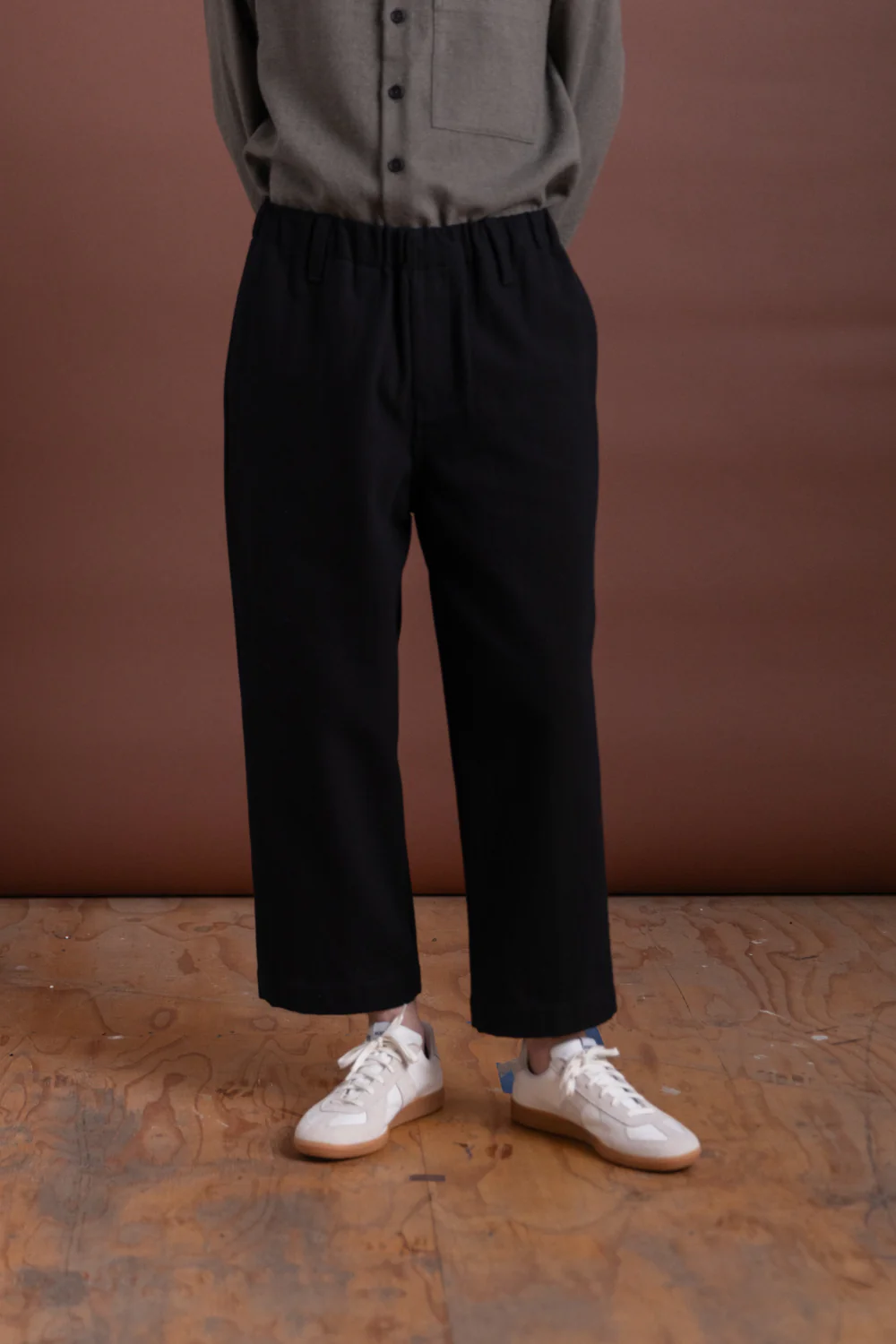 ELASTIC PANT IN BLACK COTTON KERSEY - Image 3