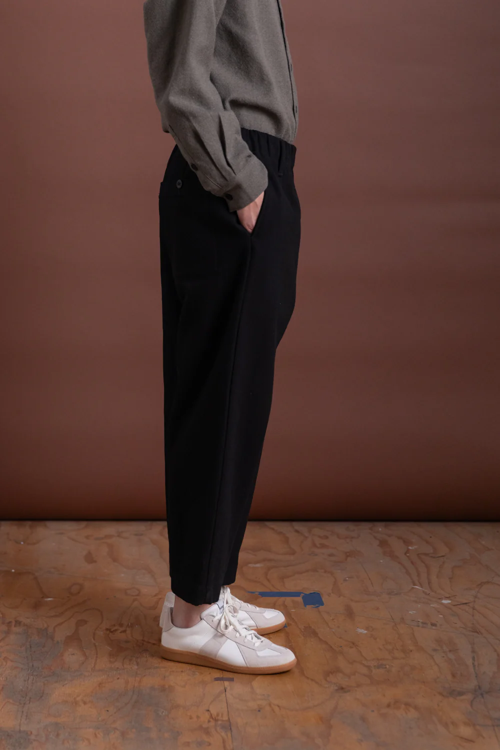 ELASTIC PANT IN BLACK COTTON KERSEY - Image 5