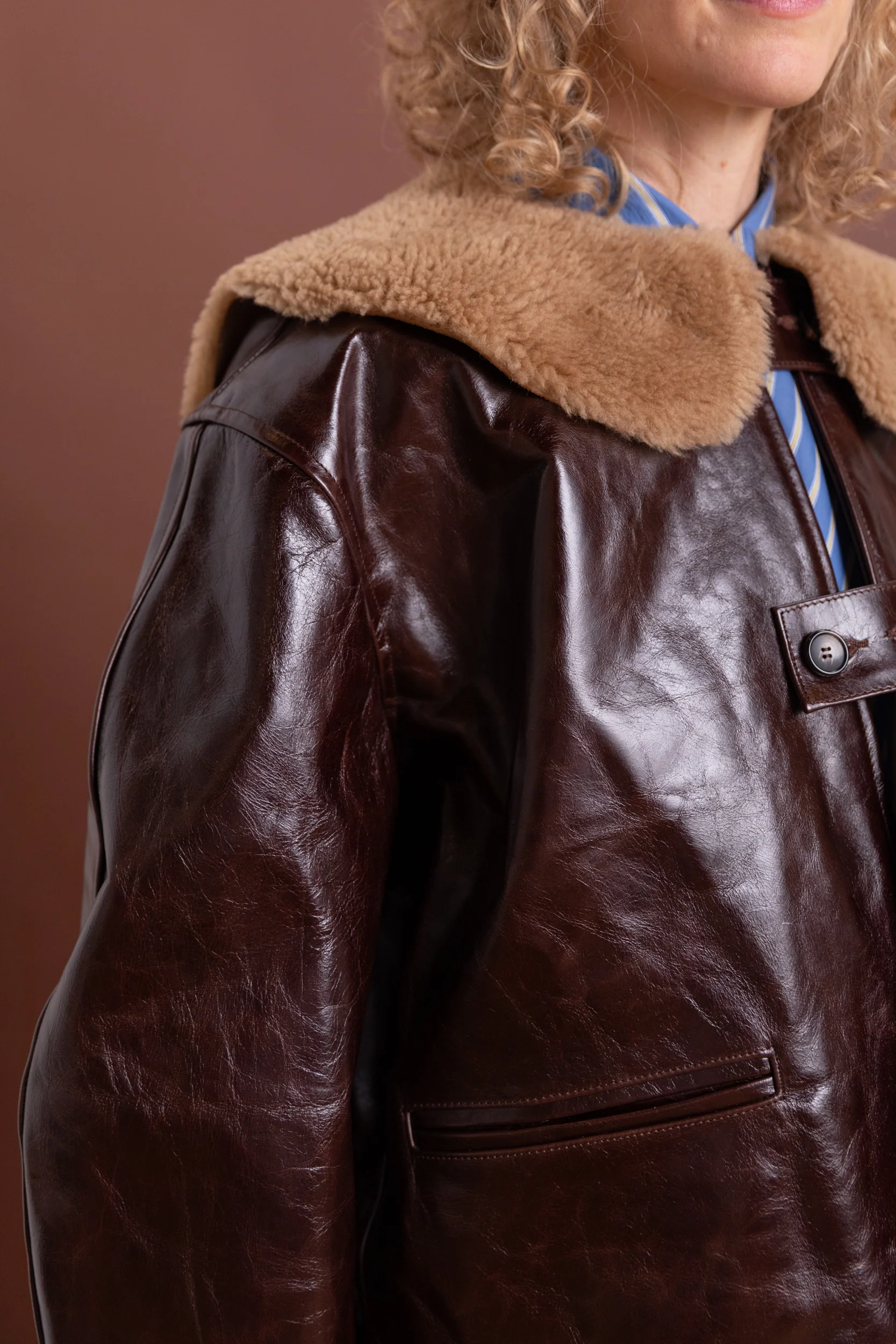 ELLIE JACKET IN CANADA BROWN LEATHER - Image 3