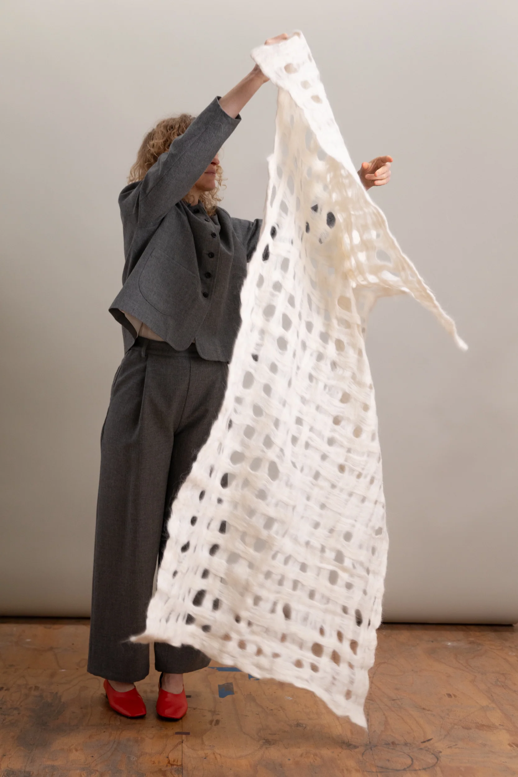 FELTED WOOL LATTICE THROW