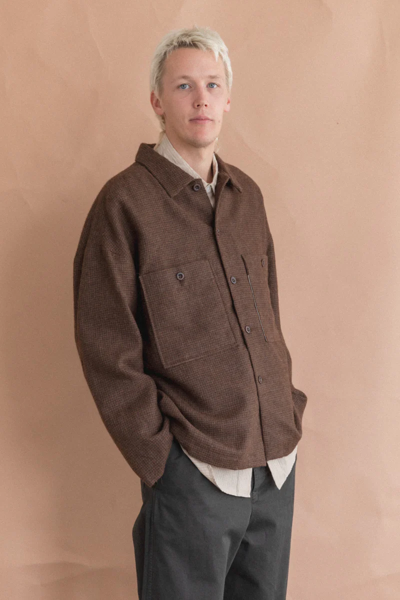 FIELD SHIRT TWO IN UNDYED BROWN ALPACA HOUNDSTOOTH - Image 4