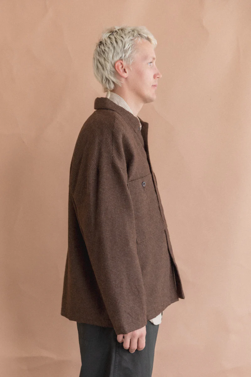 FIELD SHIRT TWO IN UNDYED BROWN ALPACA HOUNDSTOOTH - Image 5