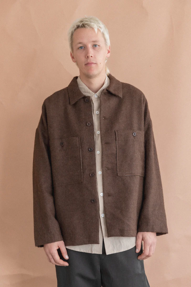 FIELD SHIRT TWO IN UNDYED BROWN ALPACA HOUNDSTOOTH - Image 7