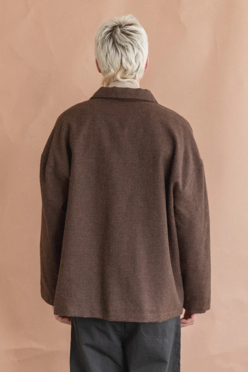 FIELD SHIRT TWO IN UNDYED BROWN ALPACA HOUNDSTOOTH - Image 8