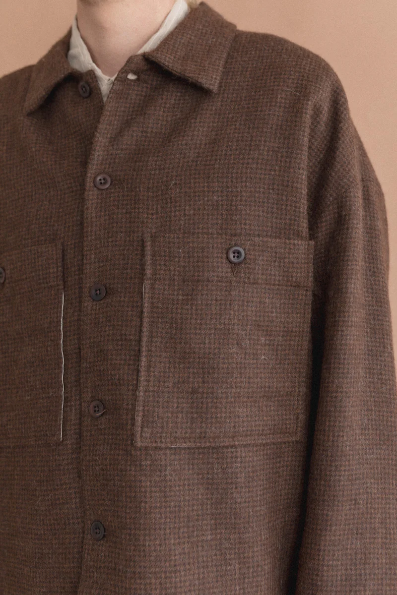 FIELD SHIRT TWO IN UNDYED BROWN ALPACA HOUNDSTOOTH - Image 9