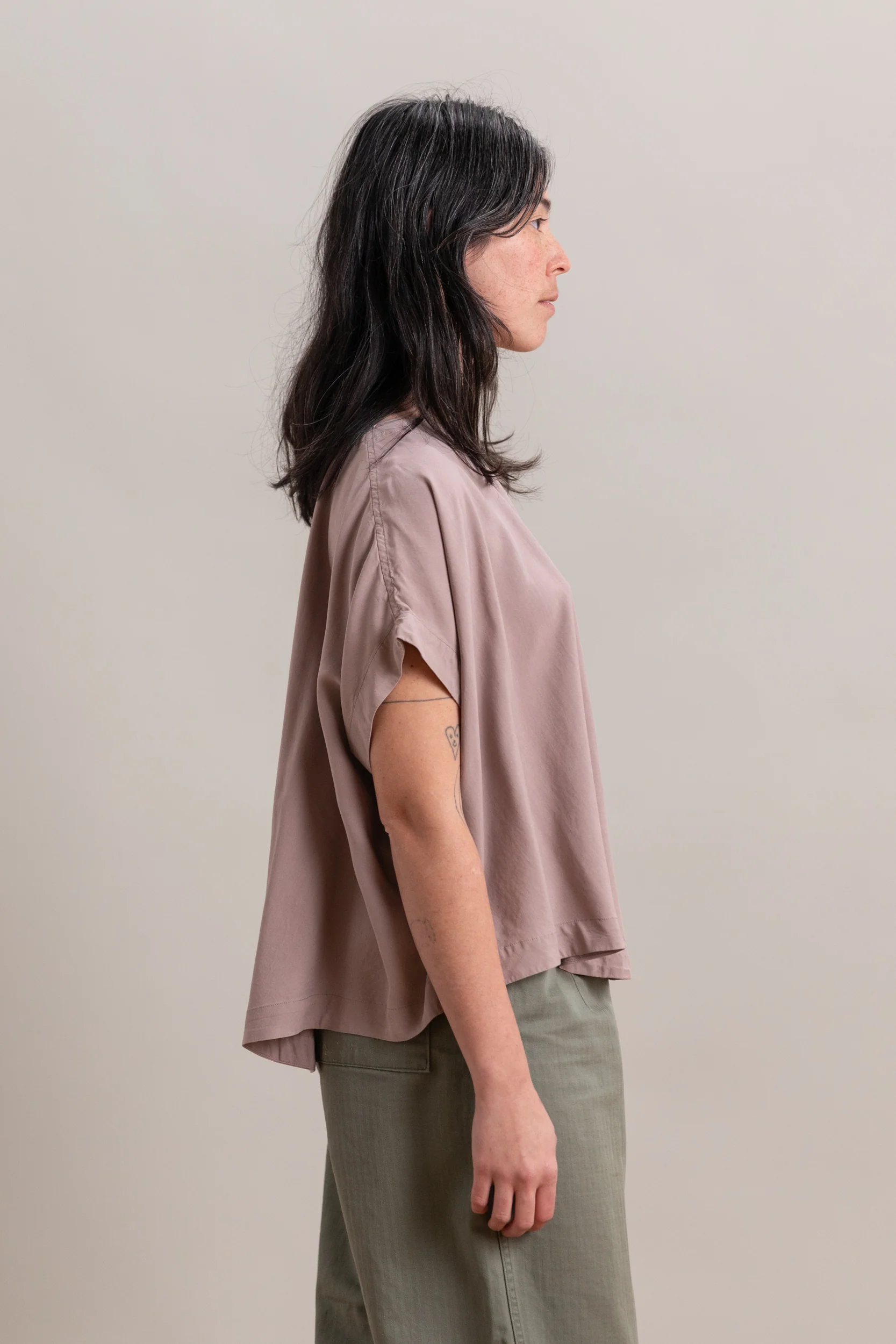 FRANCESCA TOP IN DUSTY VIOLA SPUN SILK - Image 3