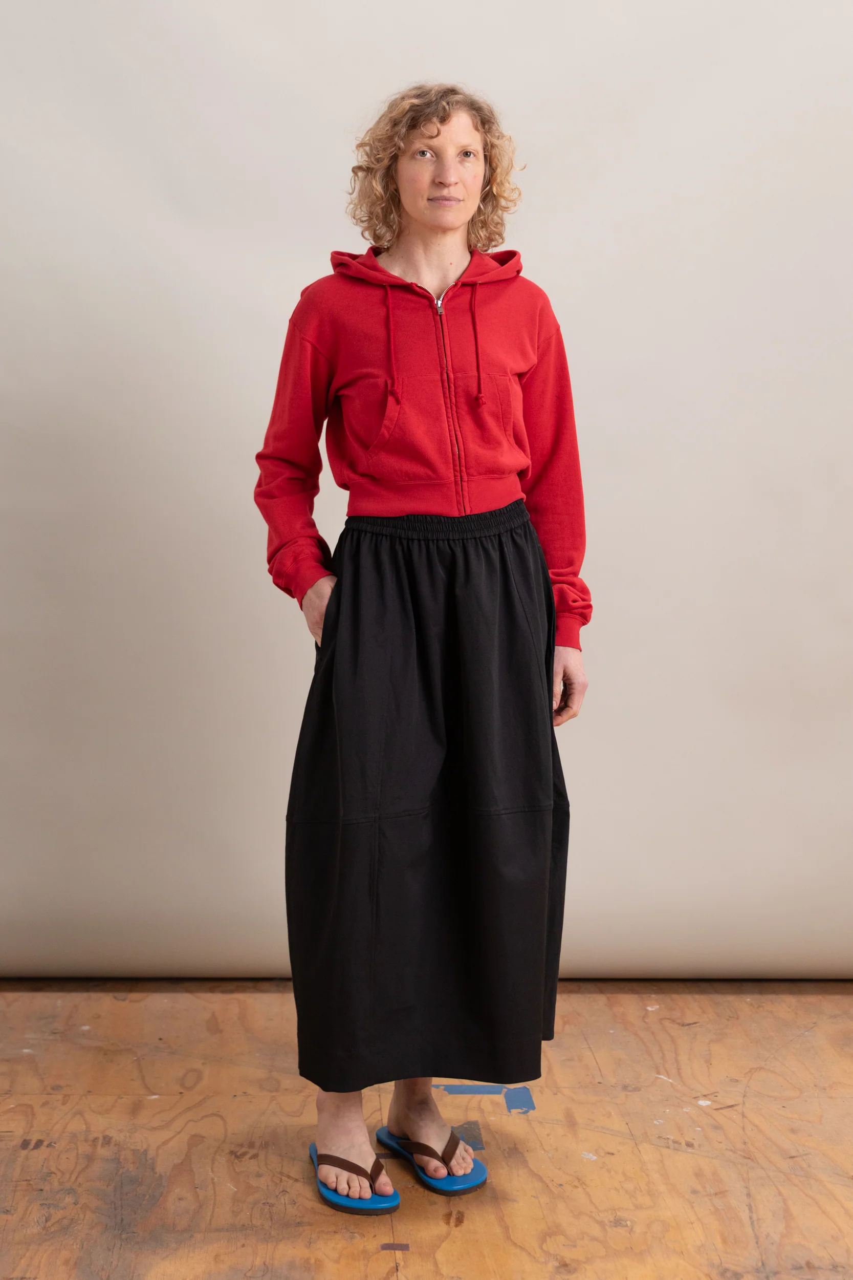 HIGH TWIST LIGHT SWEAT ZIP PARKA IN RED - Image 3