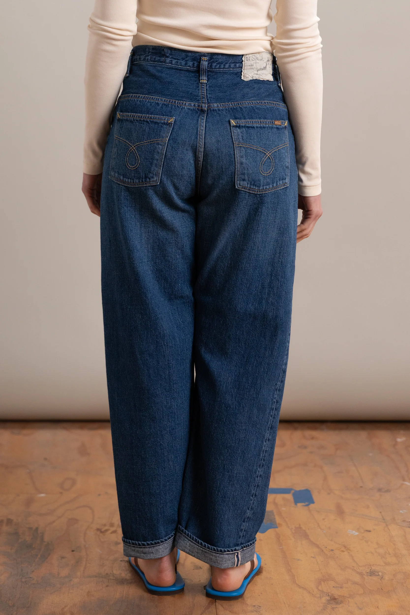 HIGH WAIST SELVEDGE PANTS IN USED DENIM - Image 3