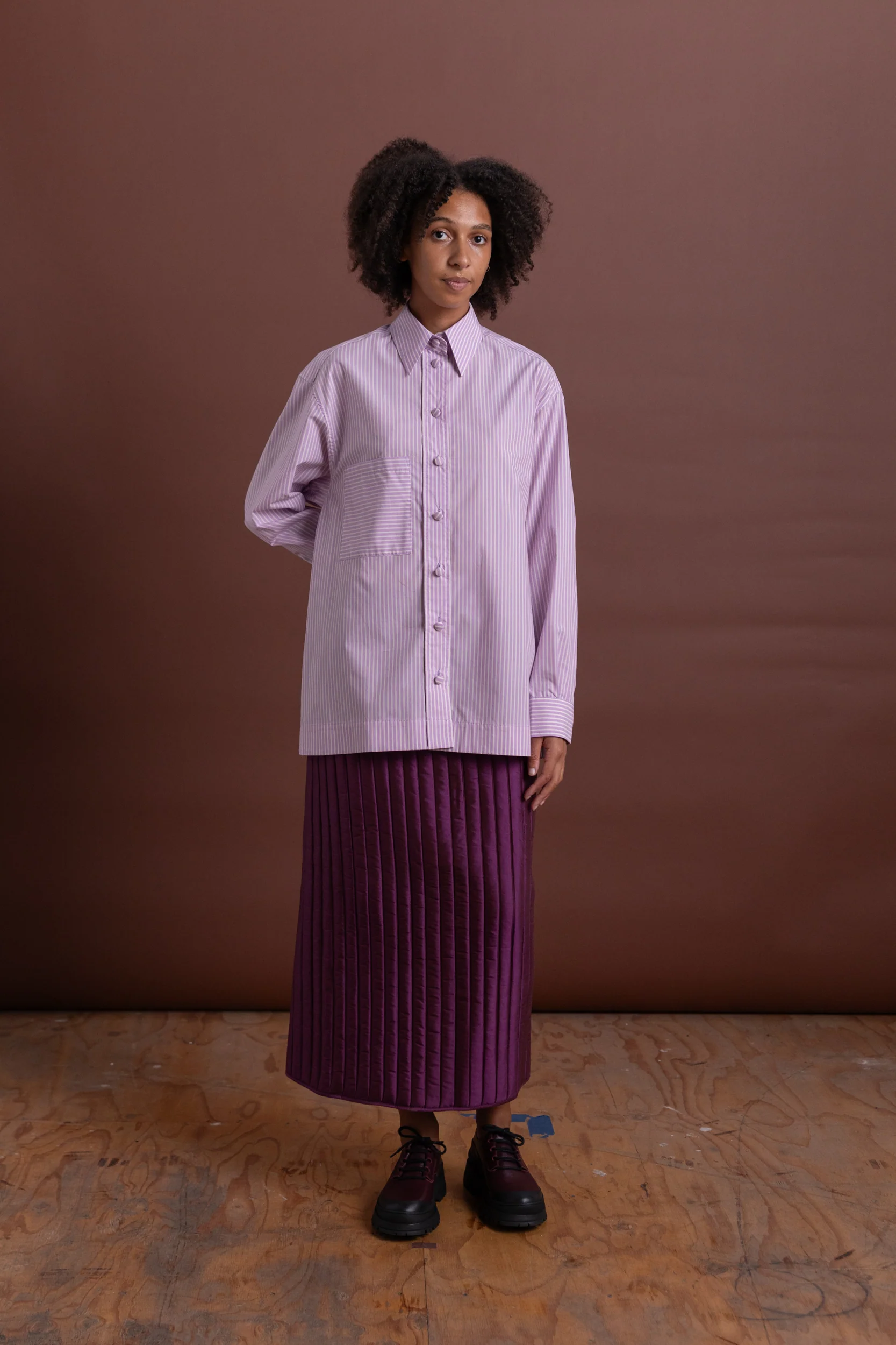 JUNE SHIRT IN LILAC STRIPE JAPANESE COTTON - Image 10
