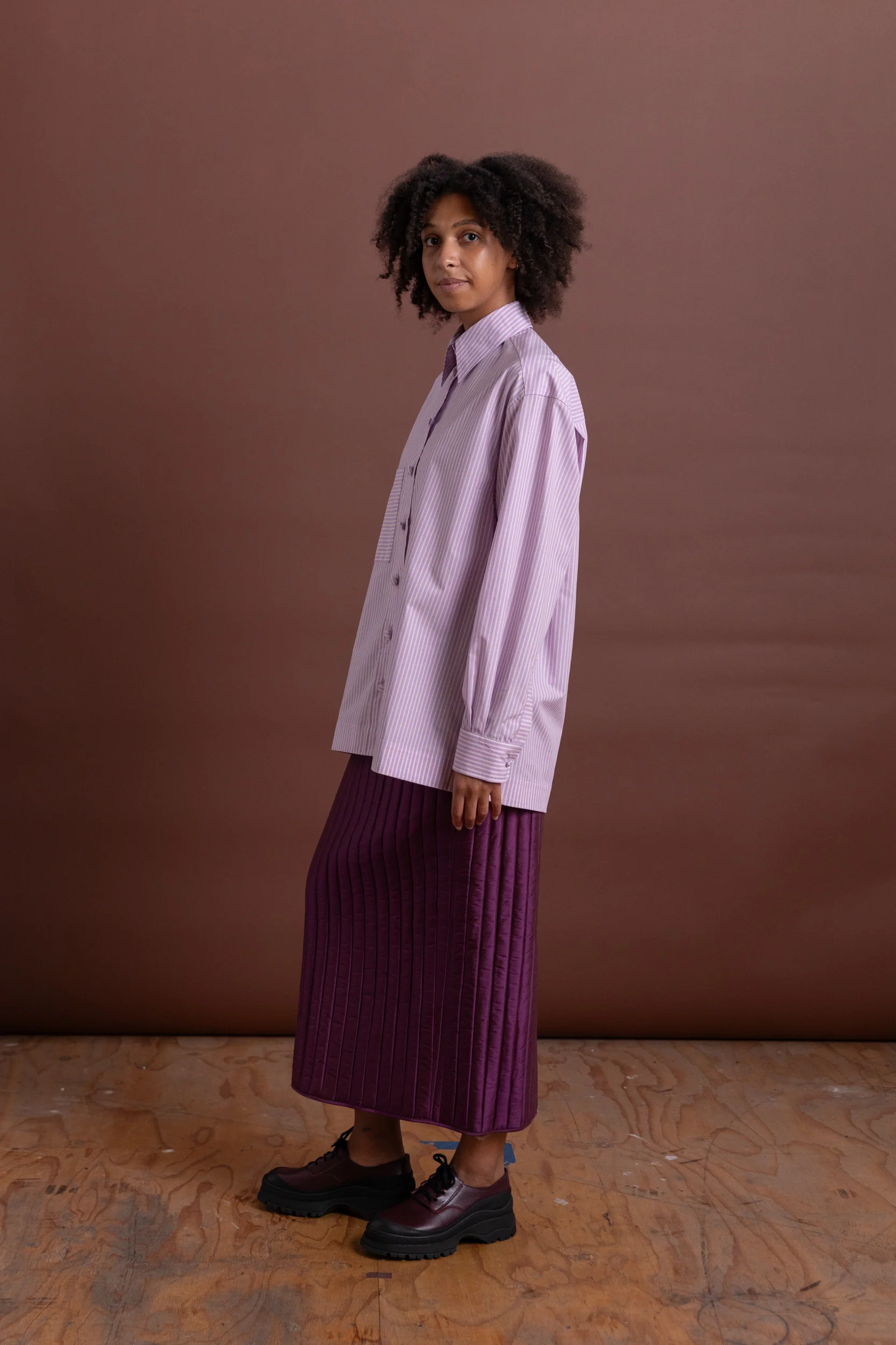 JUNE SHIRT IN LILAC STRIPE JAPANESE COTTON - Image 3