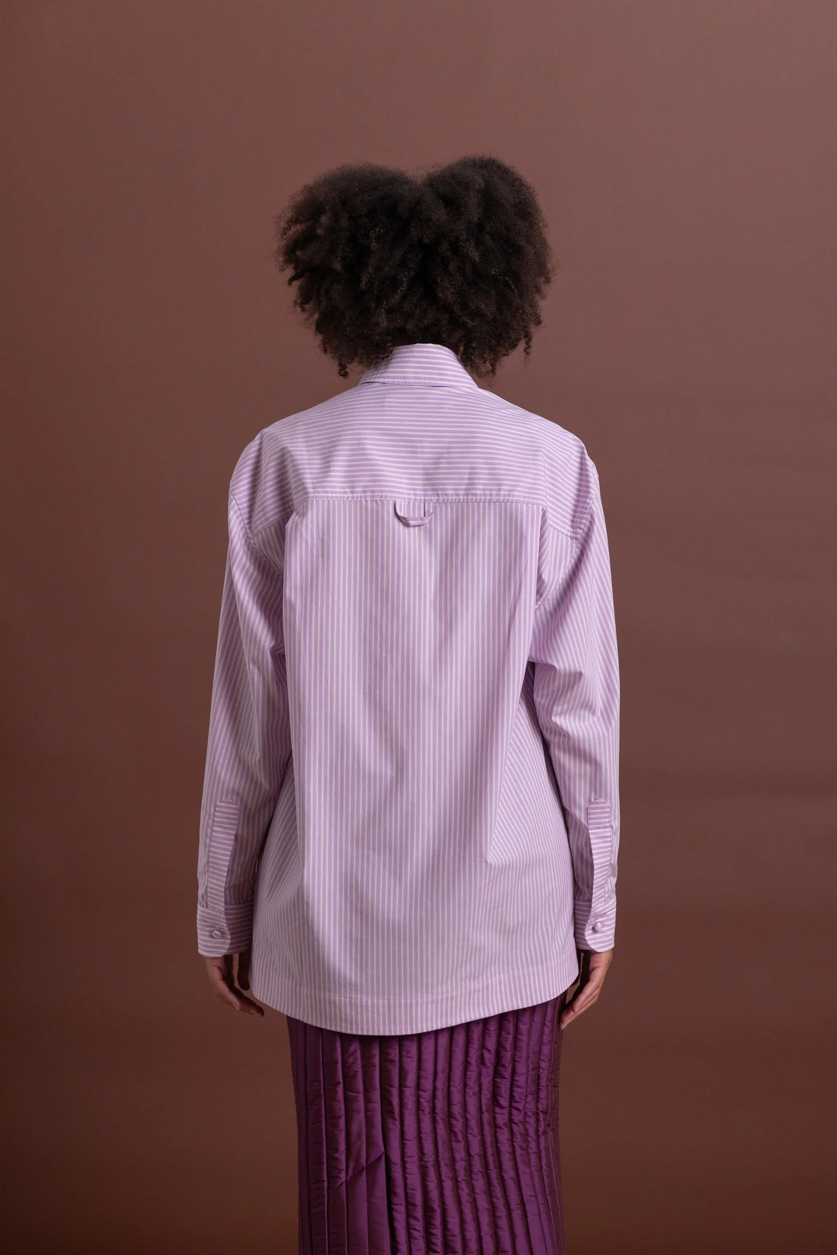 JUNE SHIRT IN LILAC STRIPE JAPANESE COTTON - Image 4