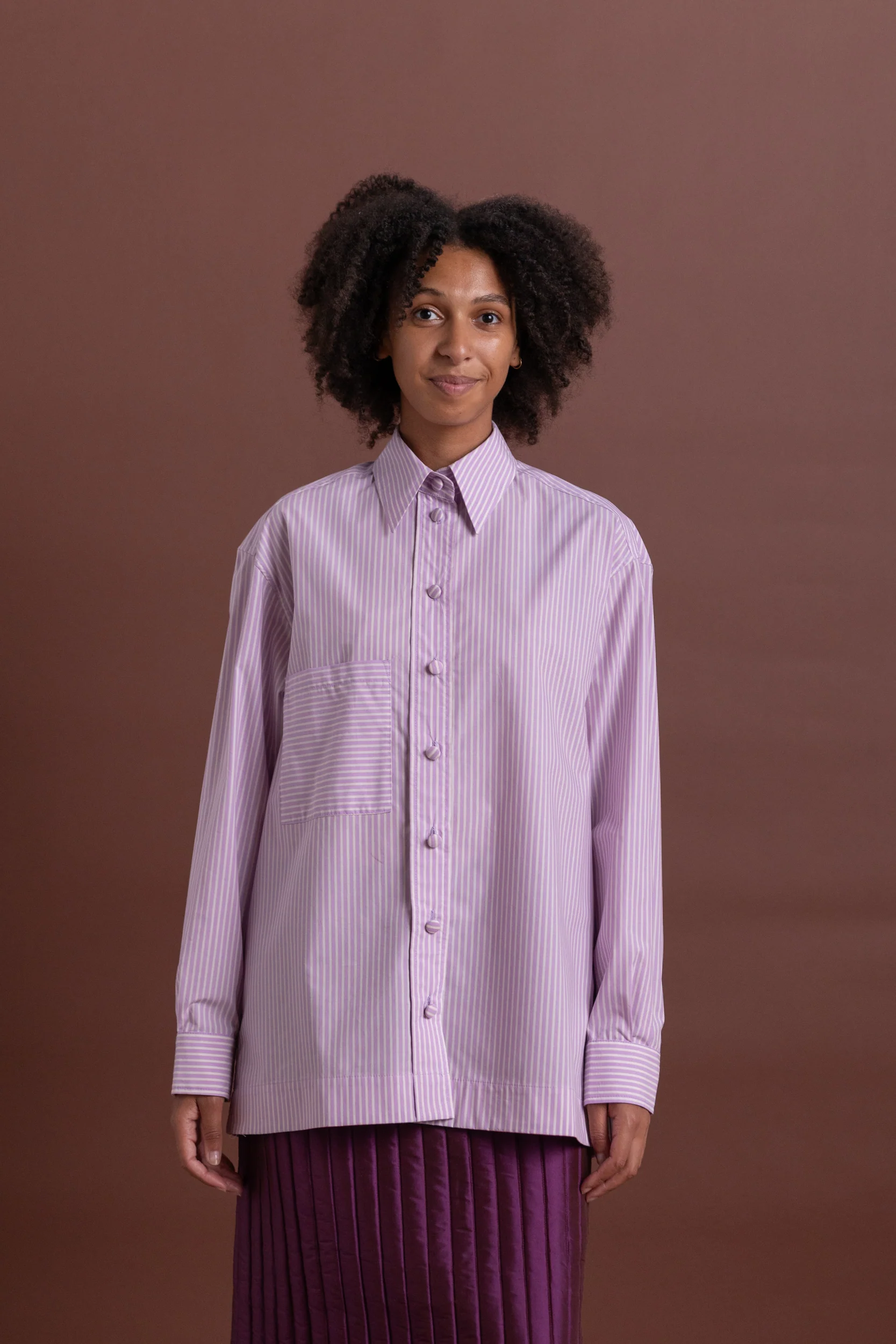 JUNE SHIRT IN LILAC STRIPE JAPANESE COTTON - Image 5