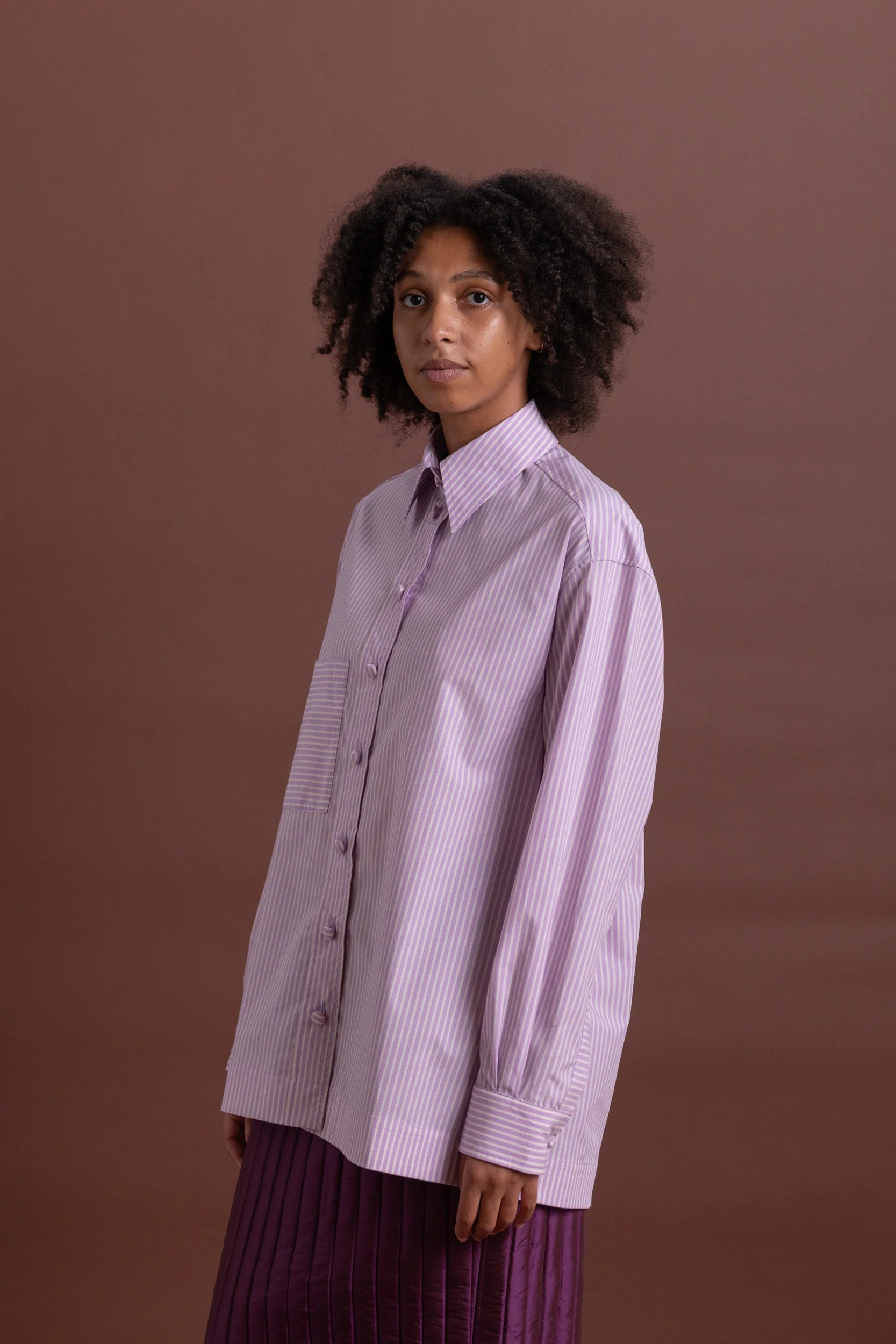 JUNE SHIRT IN LILAC STRIPE JAPANESE COTTON - Image 6