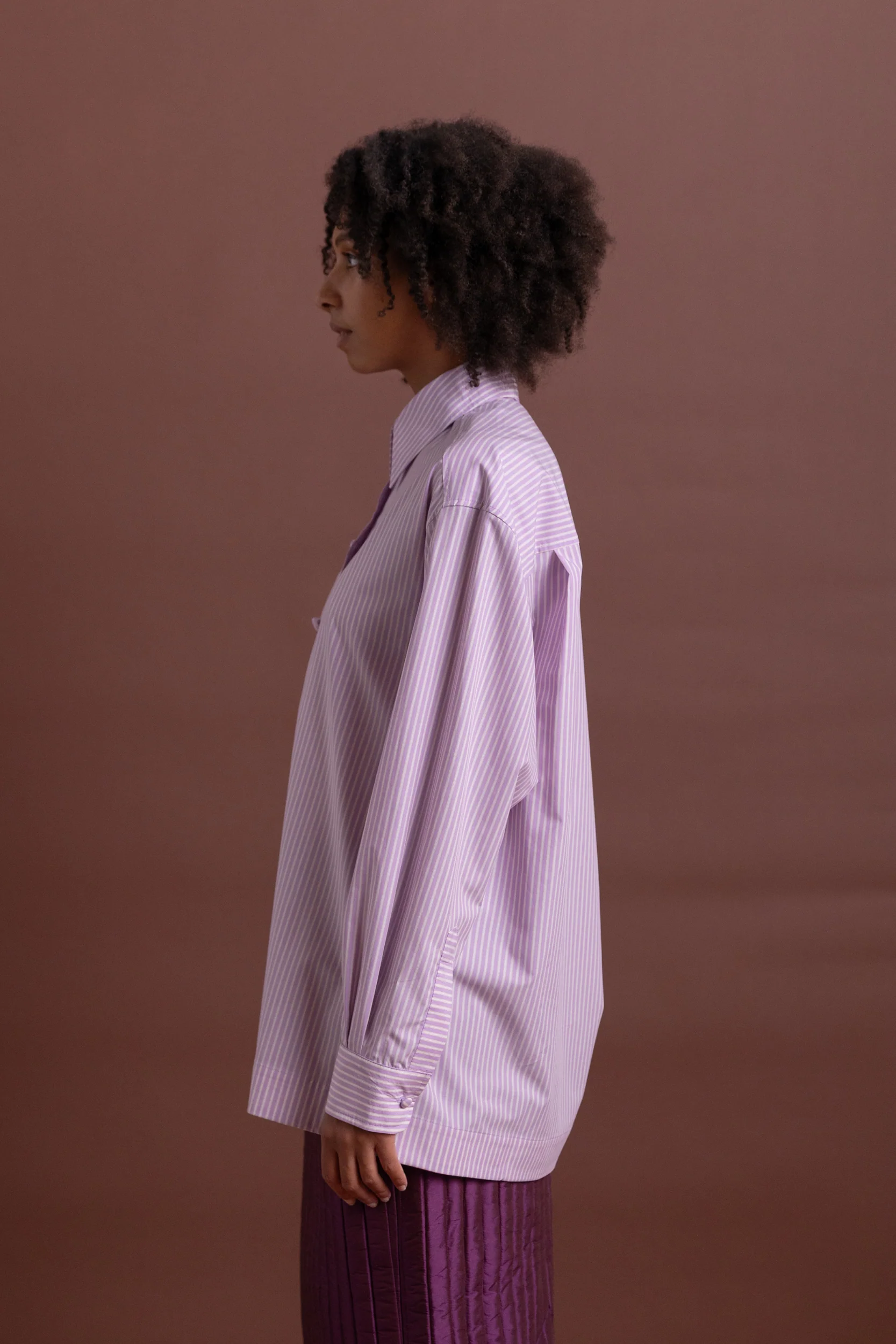 JUNE SHIRT IN LILAC STRIPE JAPANESE COTTON - Image 7
